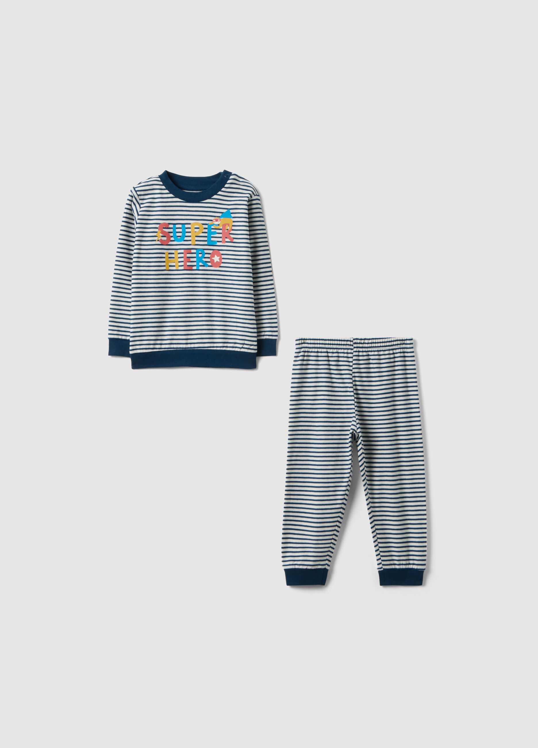 Baby multicolour striped pure cotton pyjamas with print
