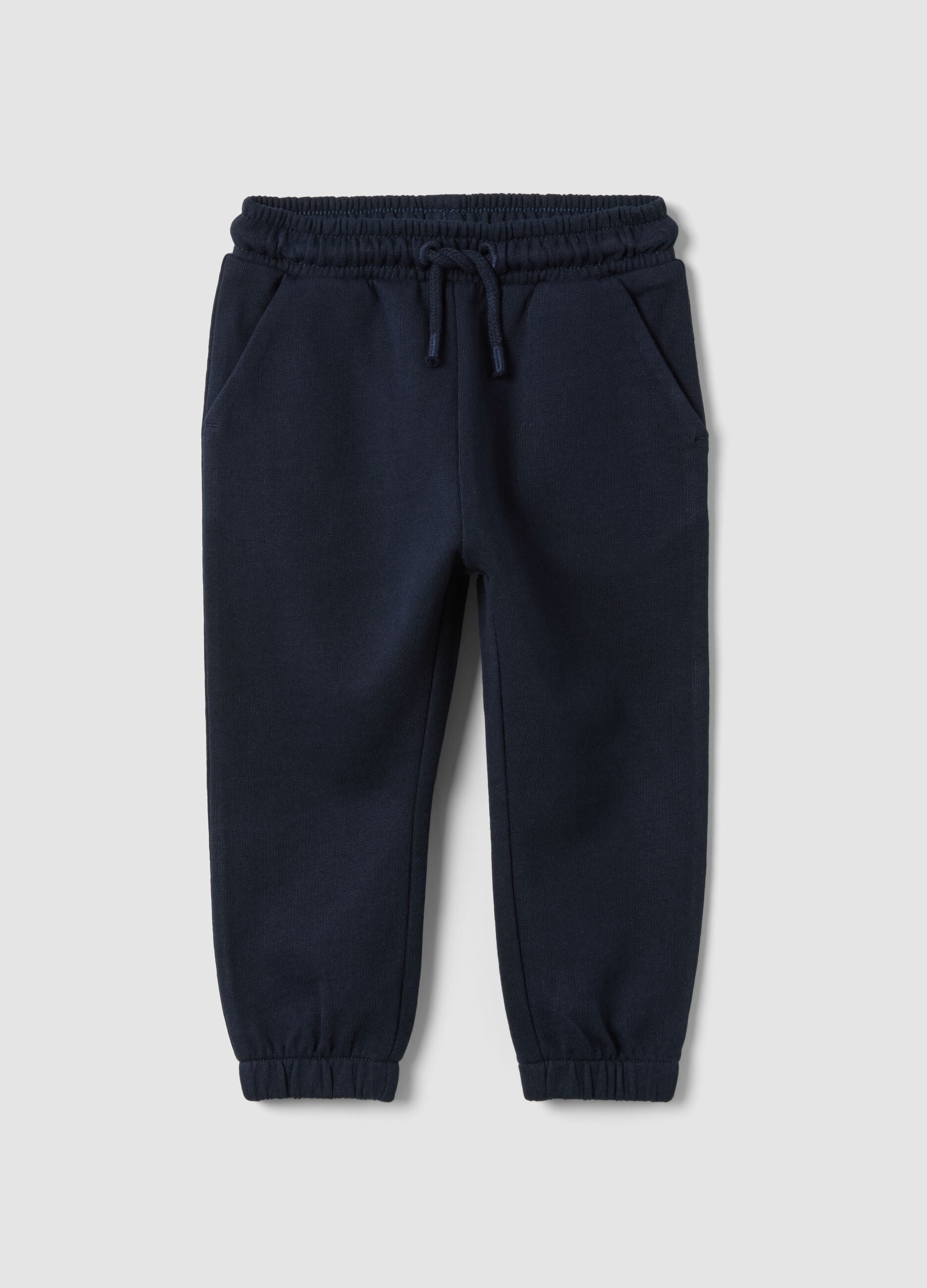 Blue jogger trousers in pure organic cotton with drawstring for baby boys