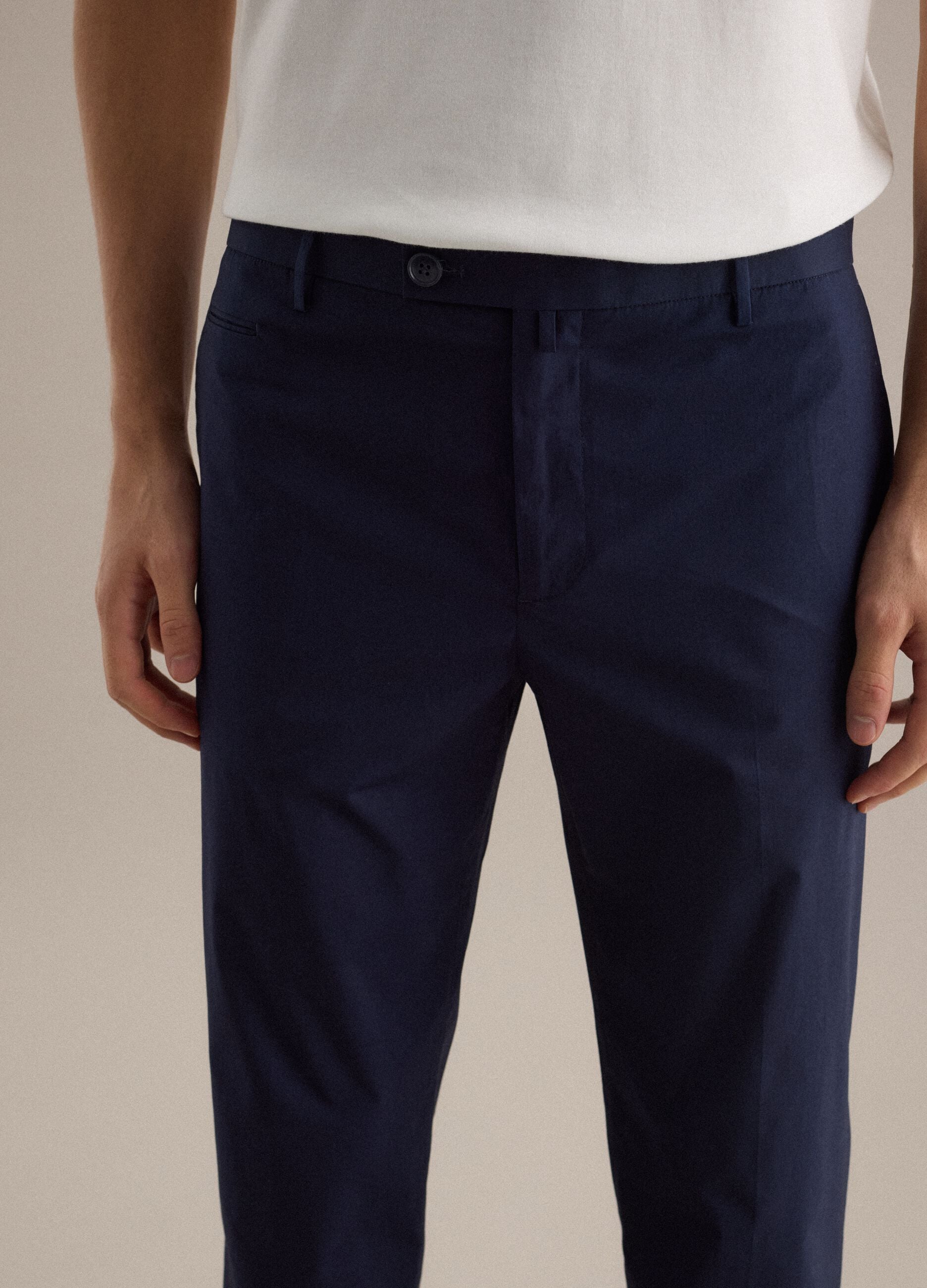 Blue Regular Fit Stretch Cotton Trousers