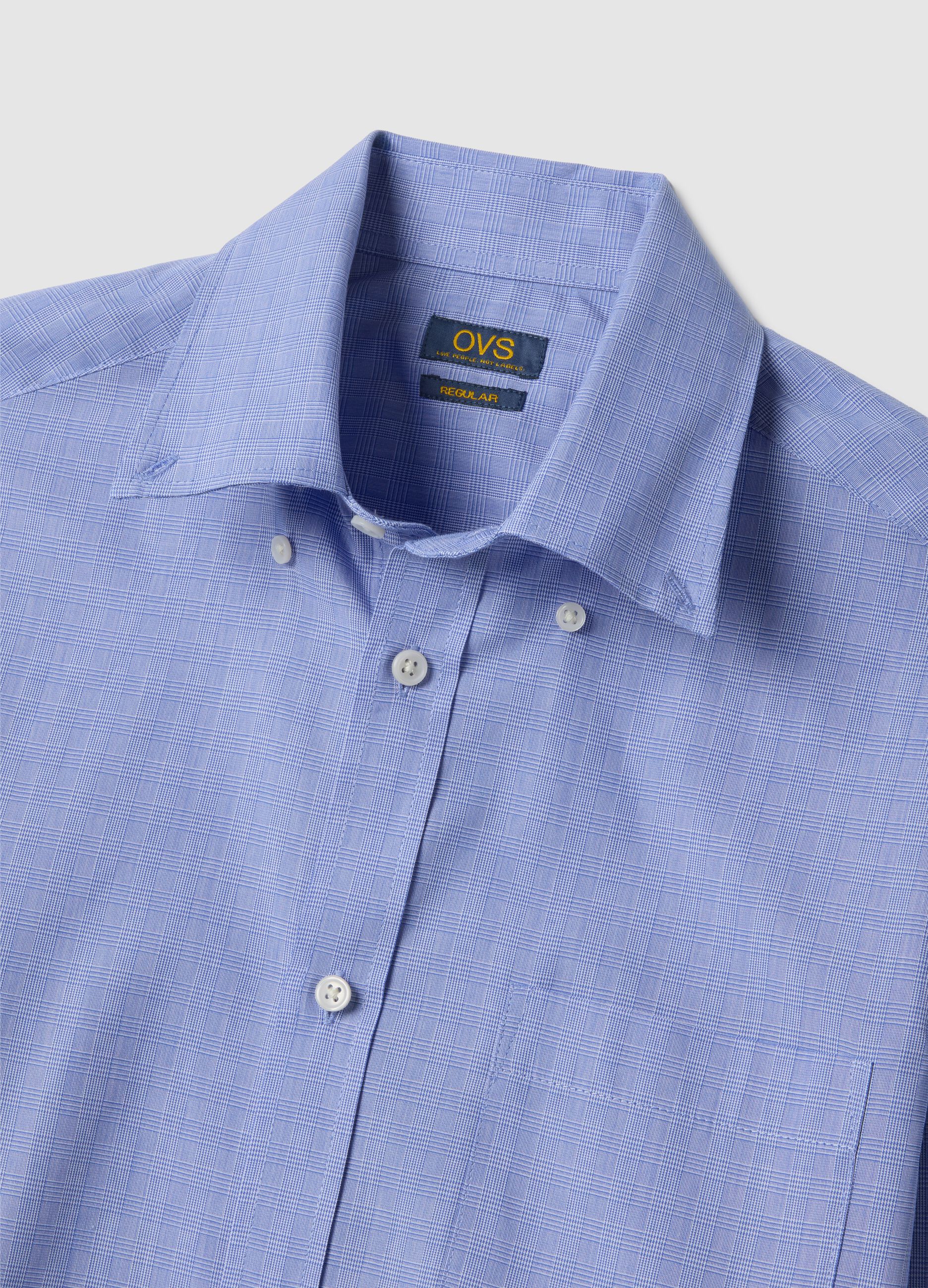Blue check regular fit cotton blend shirt easy iron