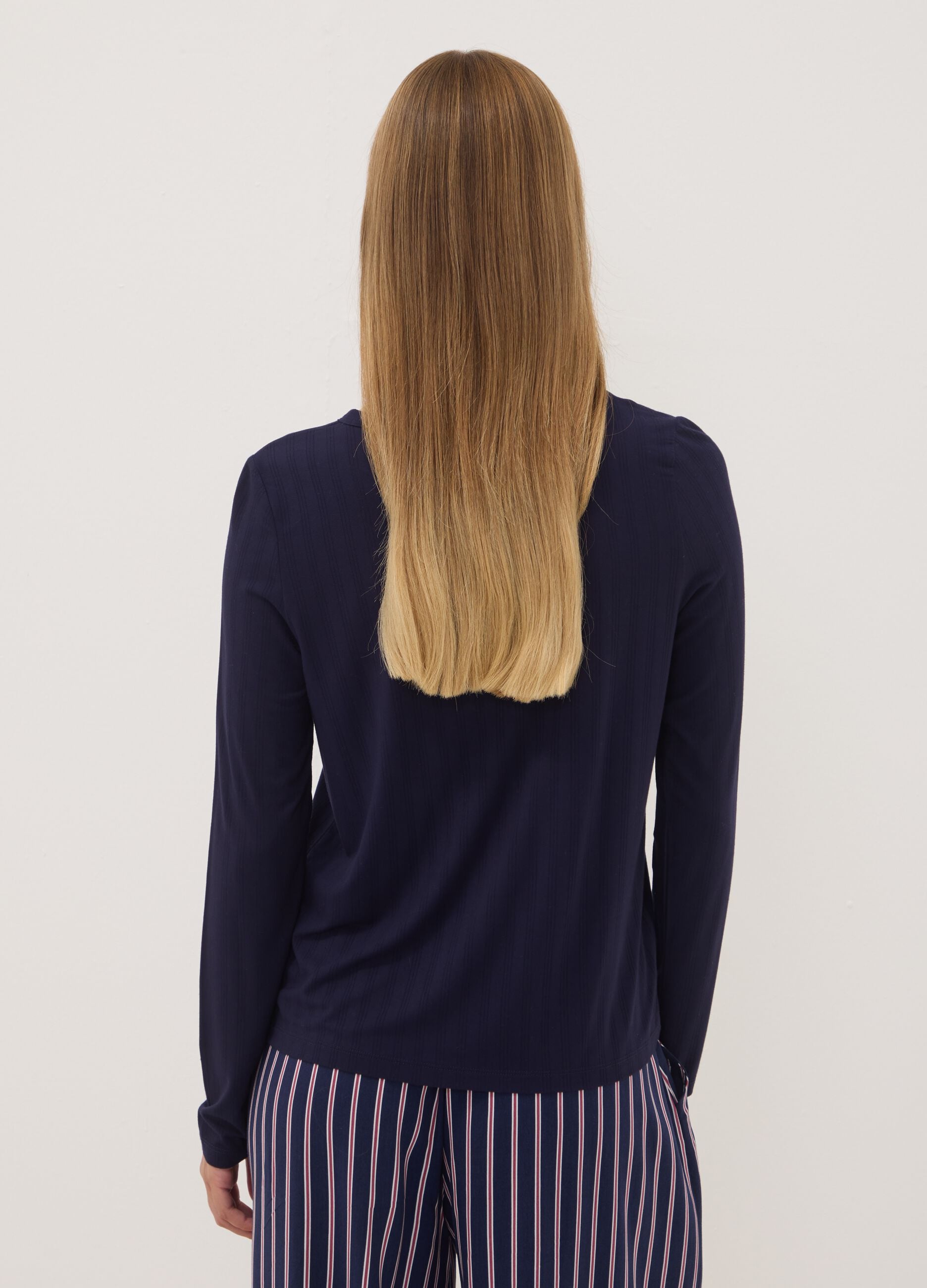Blue ribbed stretch viscose pyjama top