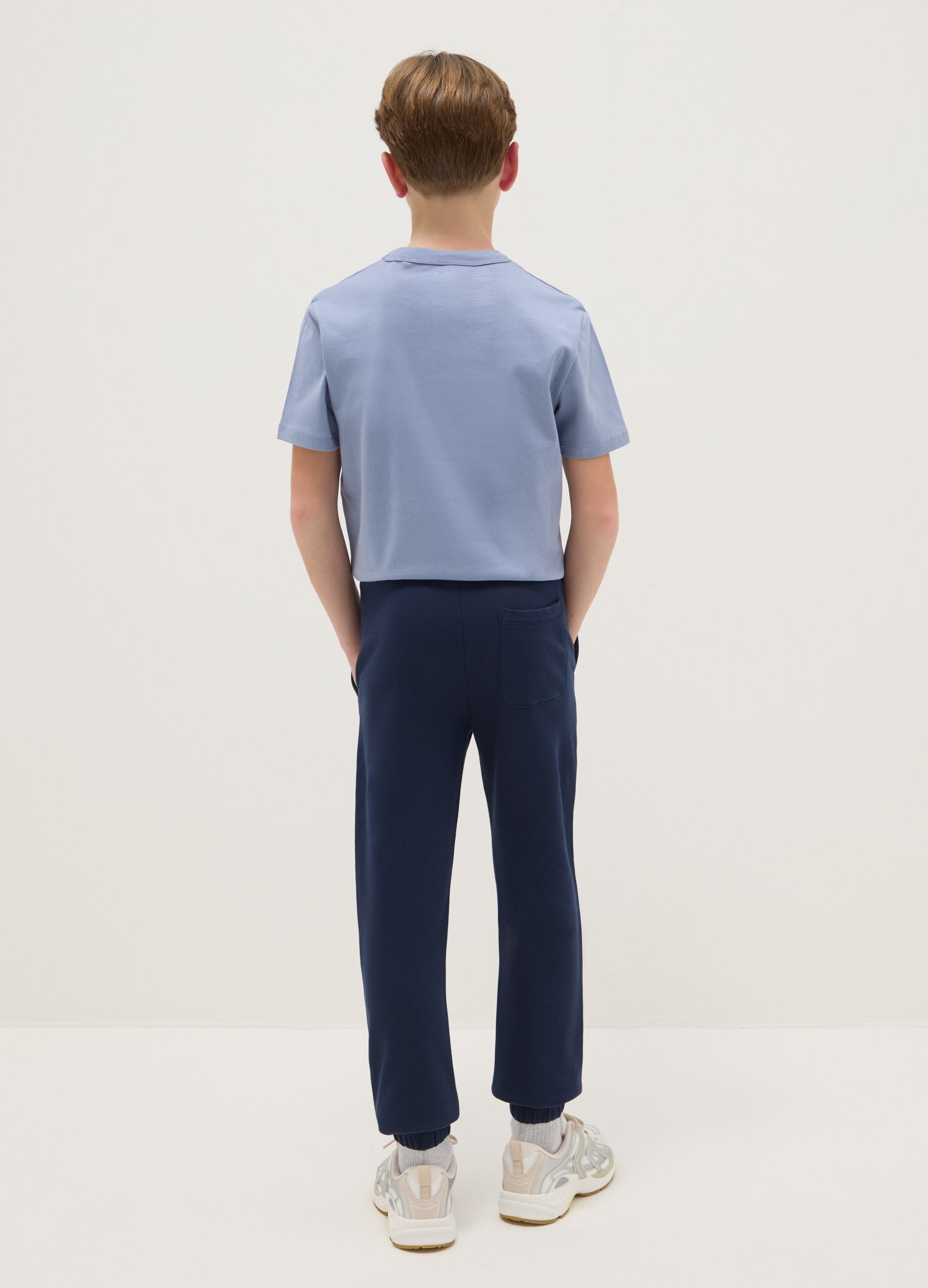 Boys' blue regular fit pure cotton jogger trousers