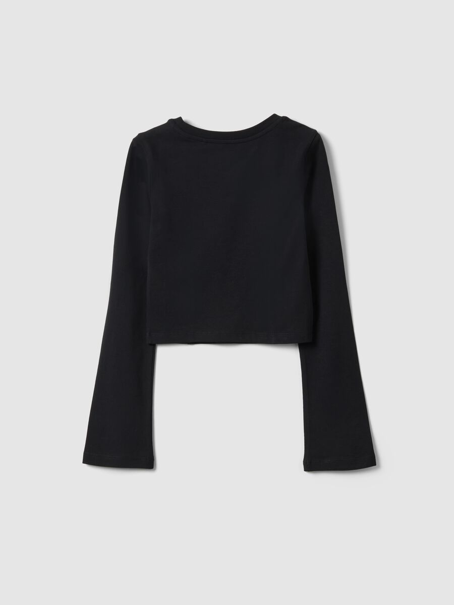 T-shirt nera in cotone elasticizzato da ragazza con scritta slim fit_4