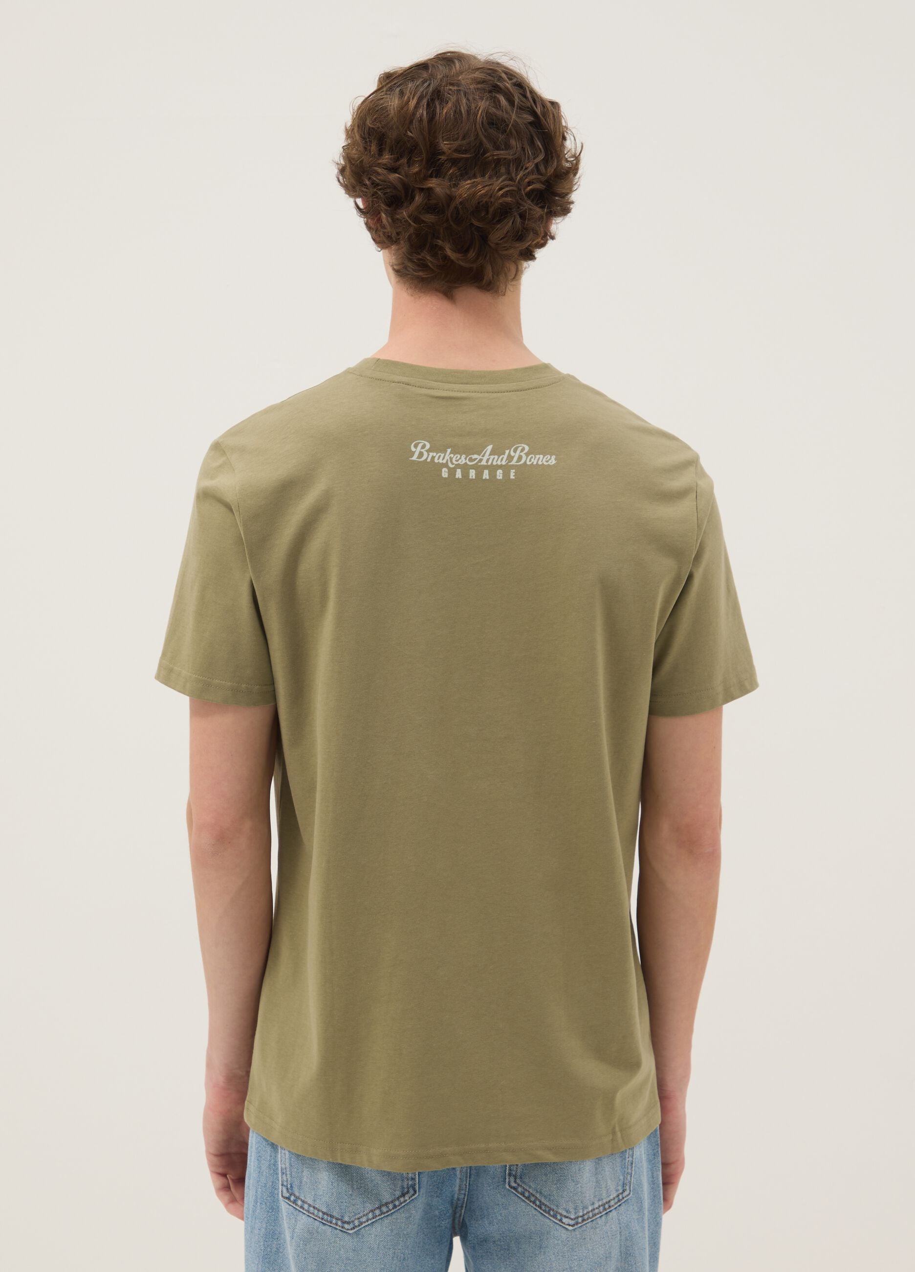 Green printed T-shirt in pure cotton, regular fit