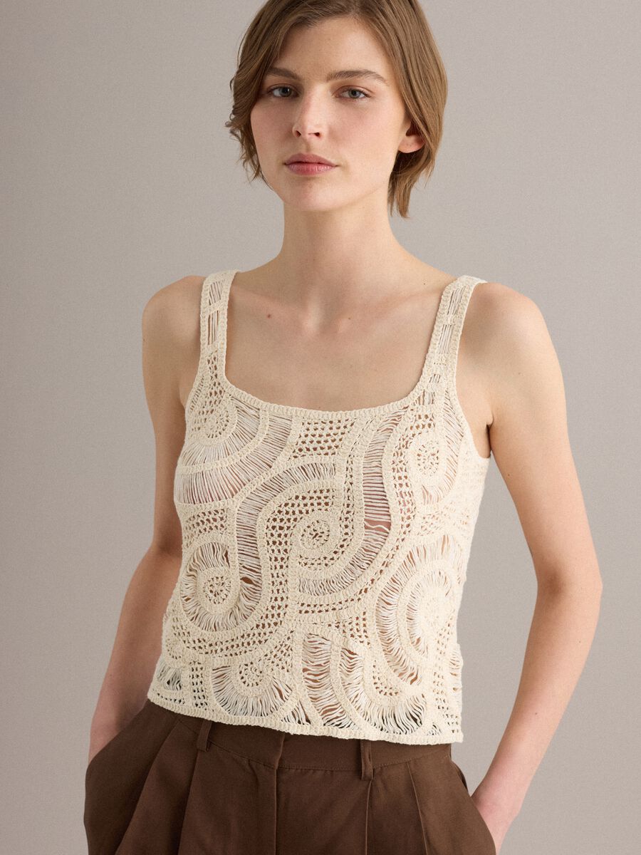 Tank top beige in misto cotone crochet regular fit_3