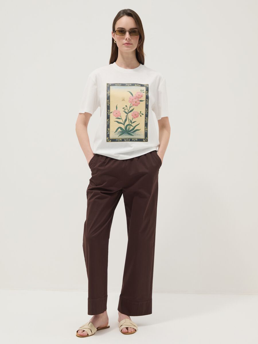 White pure cotton T-shirt with floral print_1