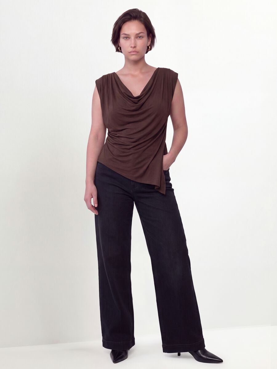 Black cotton and stretch viscose denim jeans with bootcut fit_0