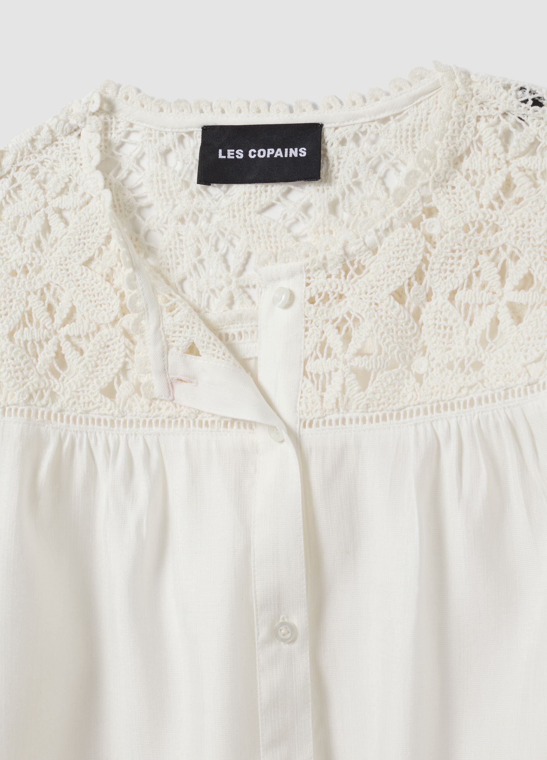 White regular-fit viscose-blend shirt with lace inserts