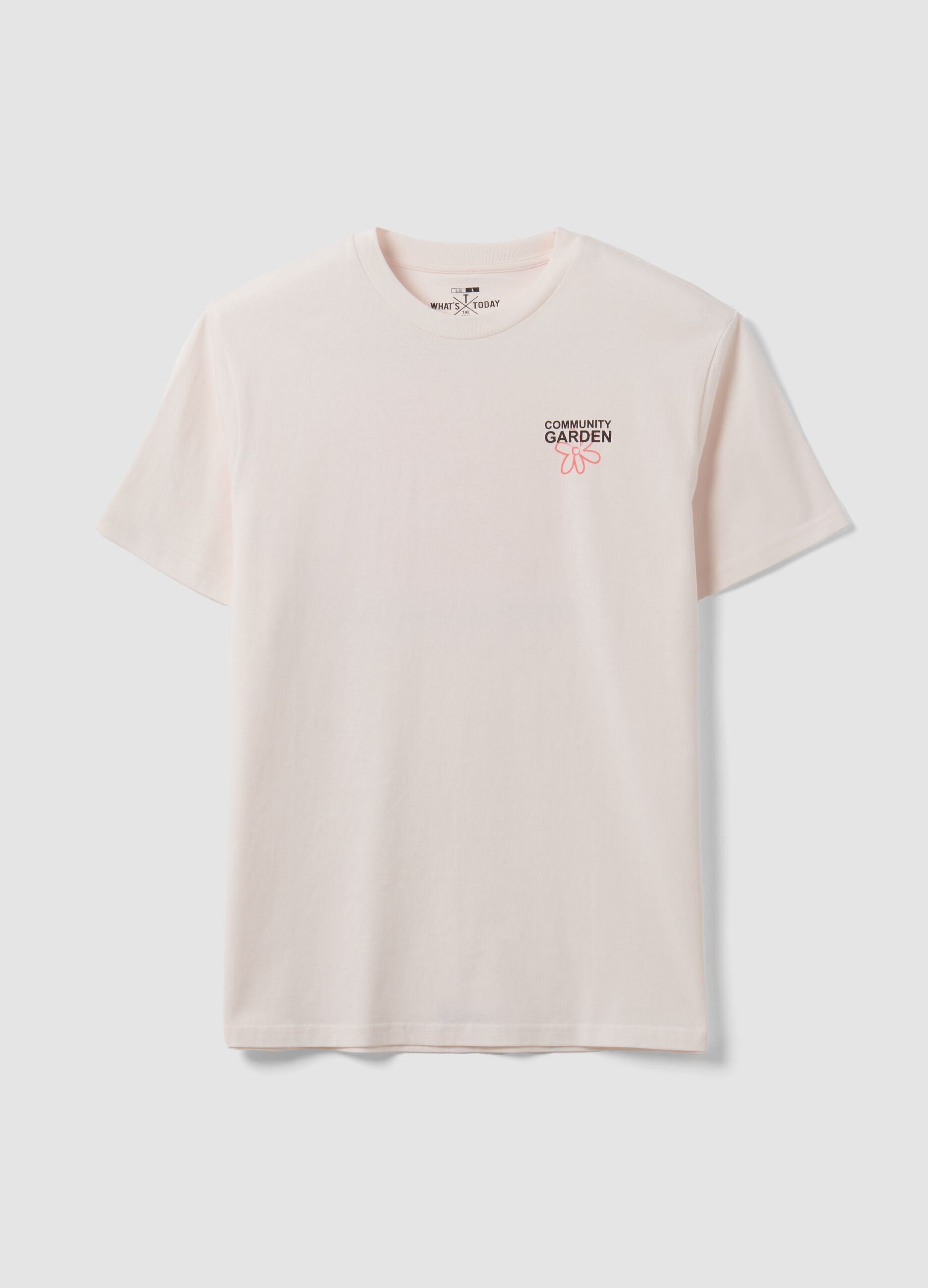 White pure cotton jersey T-shirt with print, regular fit
