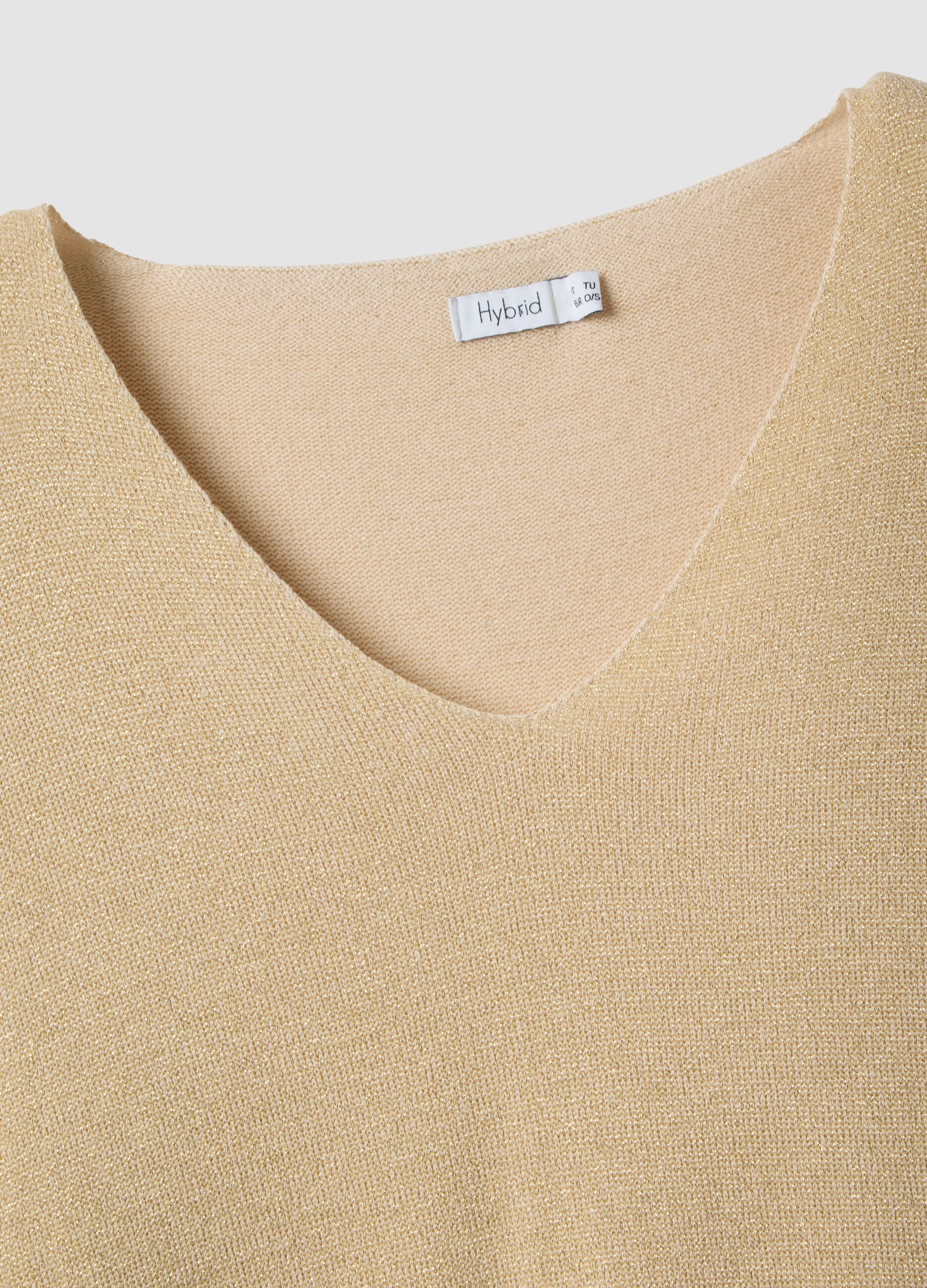 Beige modal blend regular fit jumper with shimmering design