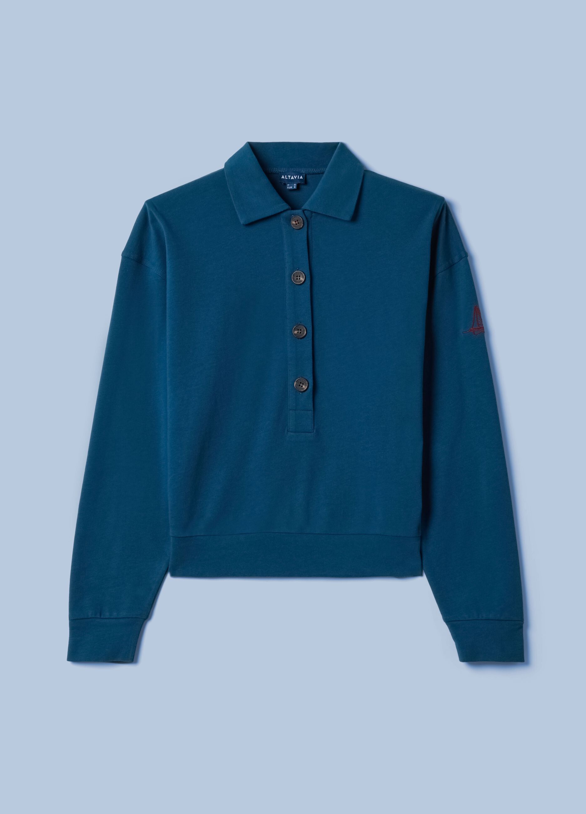ALTAVIA SAILING blue long-sleeve polo shirt in pure cotton