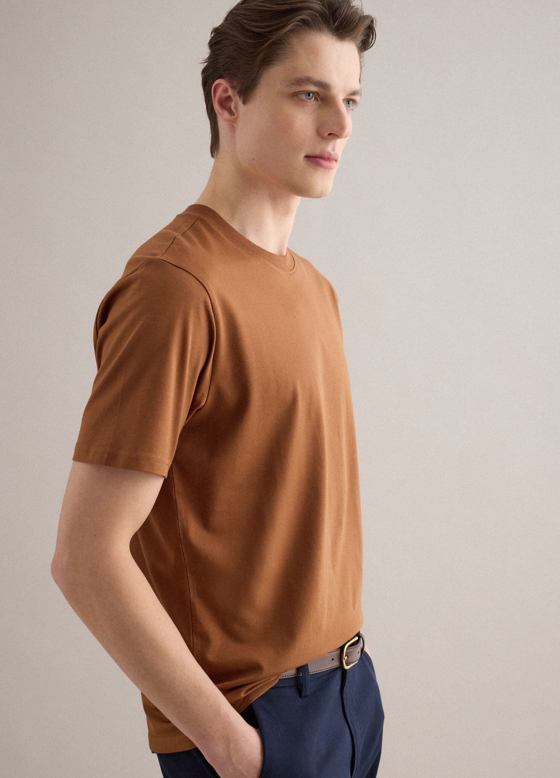 Brown crew neck pure cotton t-shirt relaxed fit