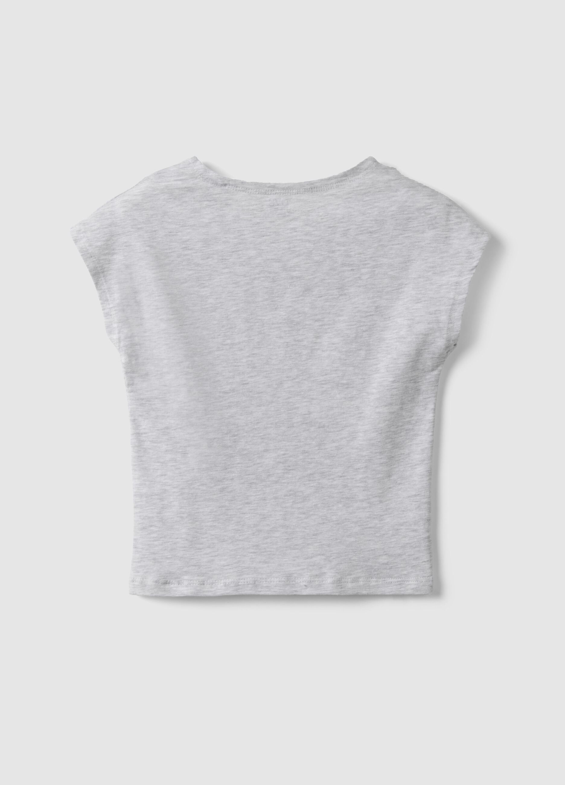 Grey stretchy cotton slim fit girl's T-shirt with print