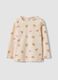 Beige organic stretch-cotton T-shirt with teddy bear print for baby girl_0