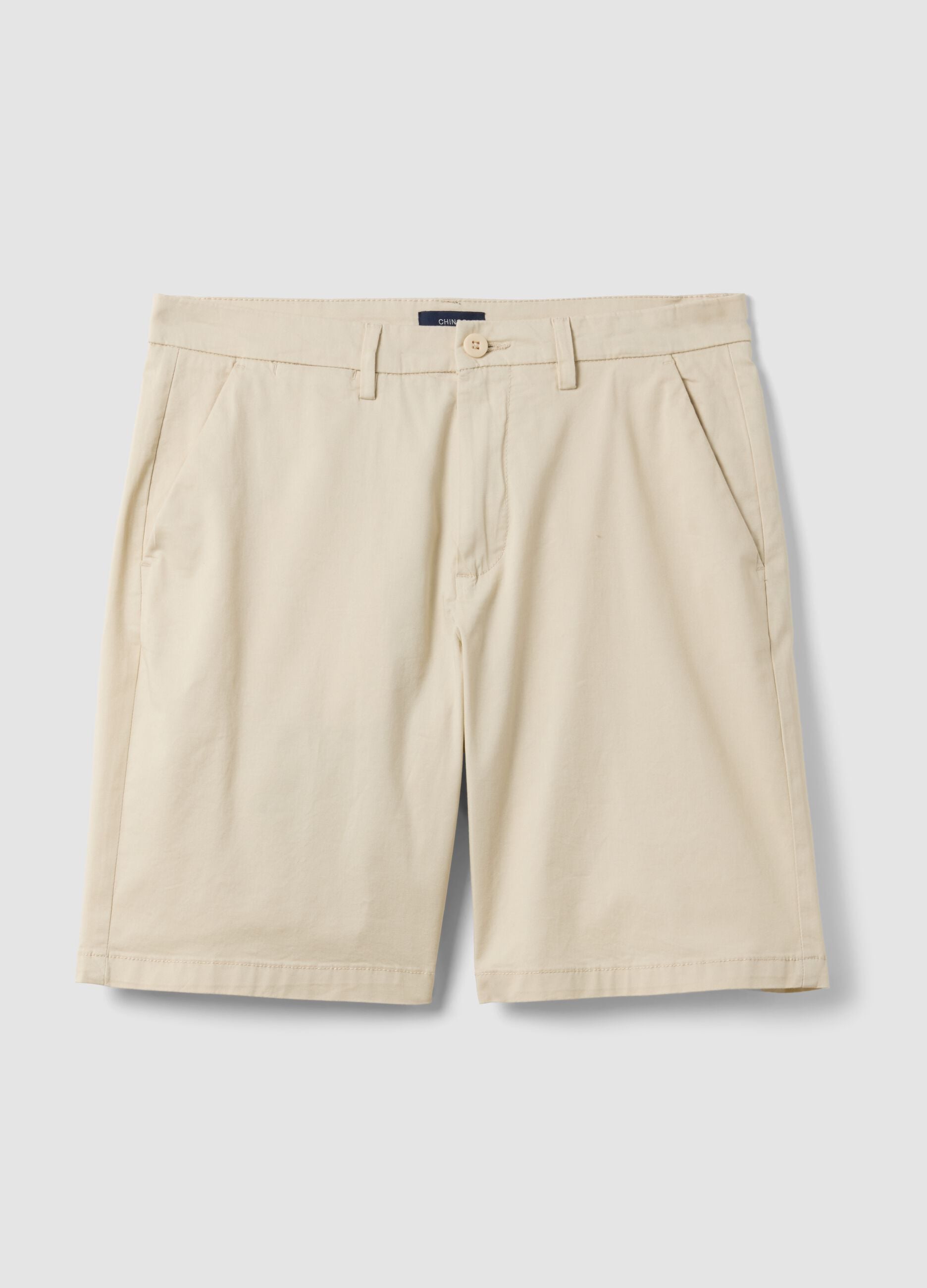 Beige stretch cotton chino shorts