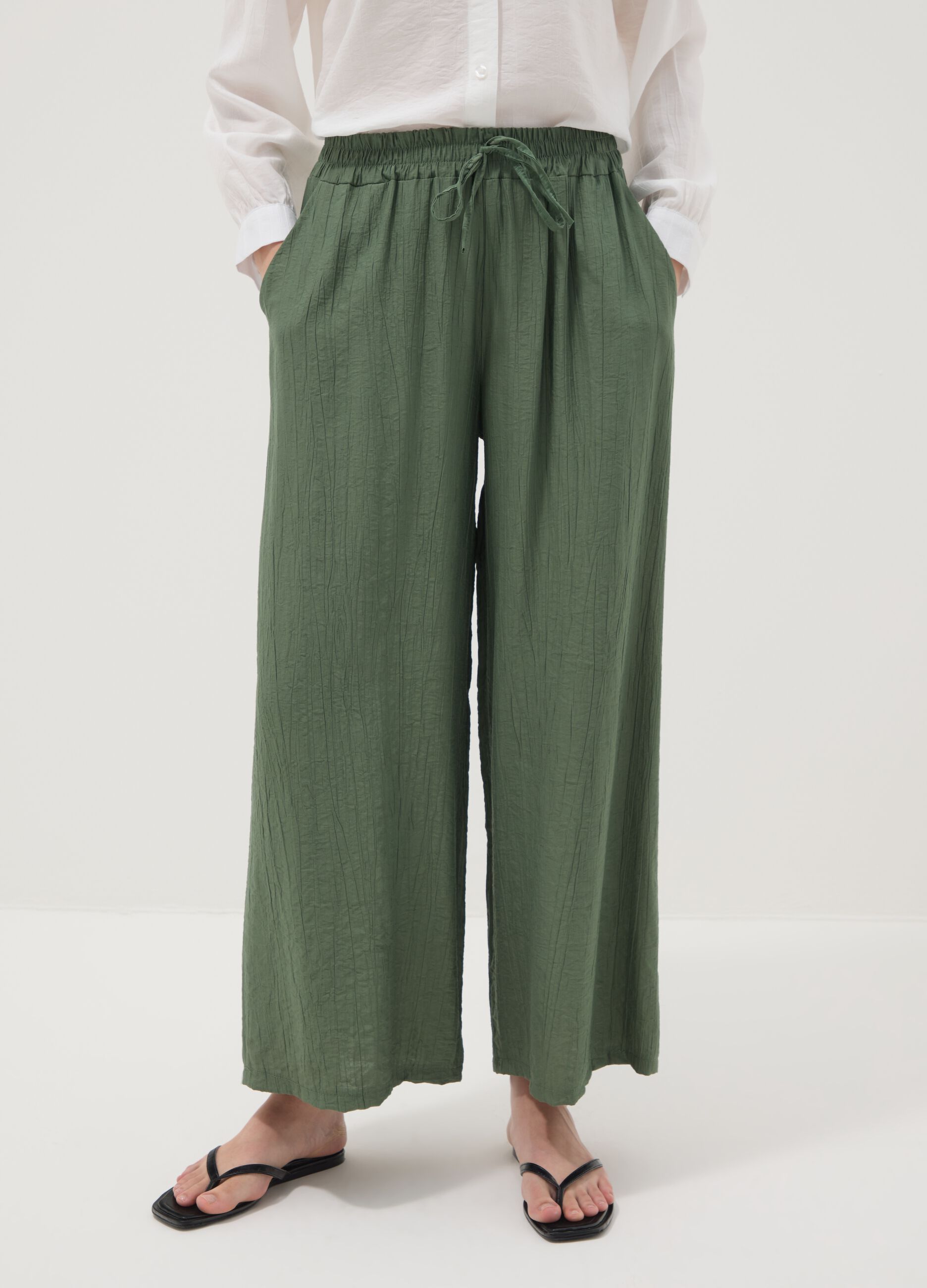 Green viscose-blend palazzo trousers