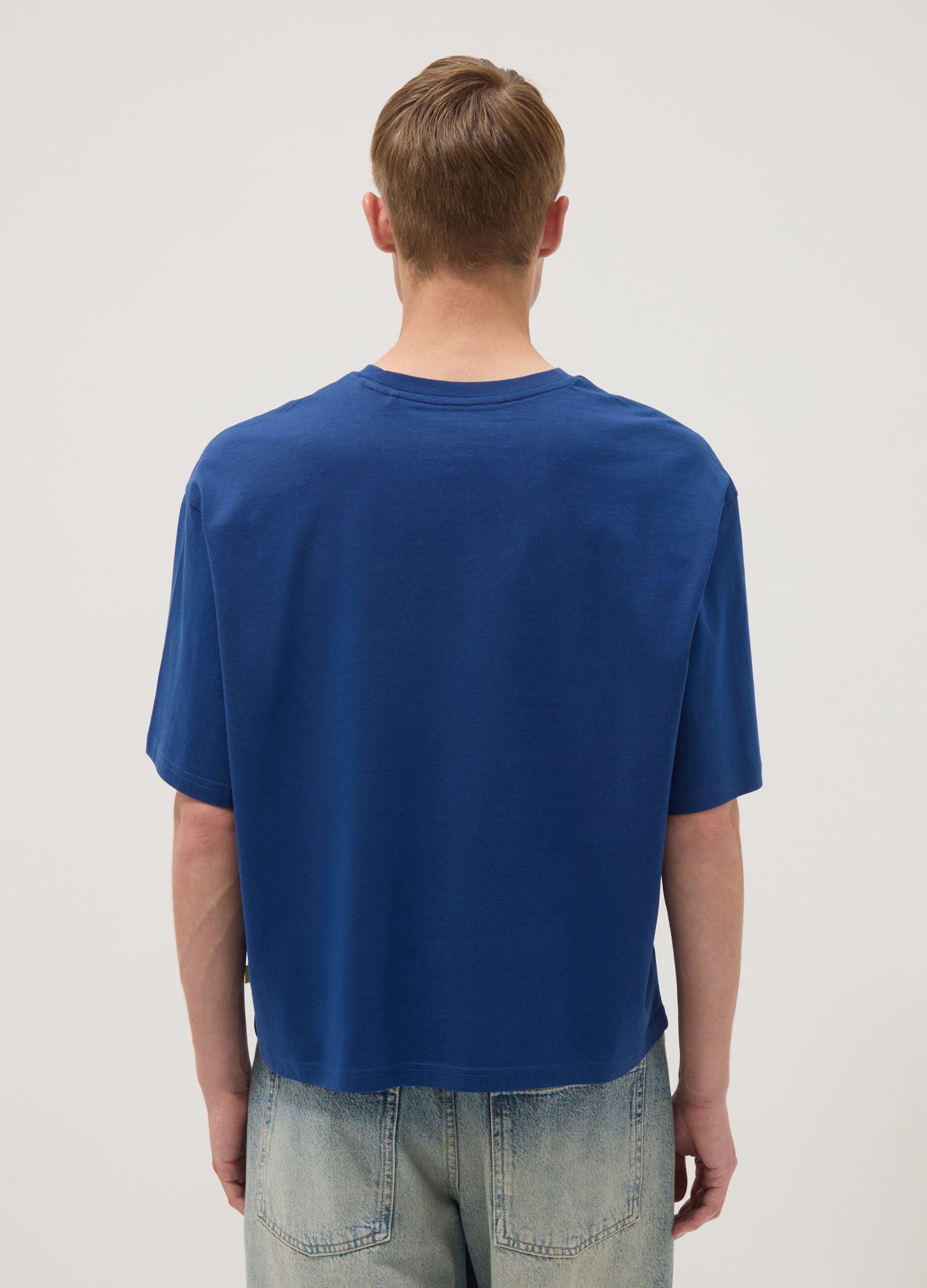 Blue pure cotton short-sleeve T-shirt