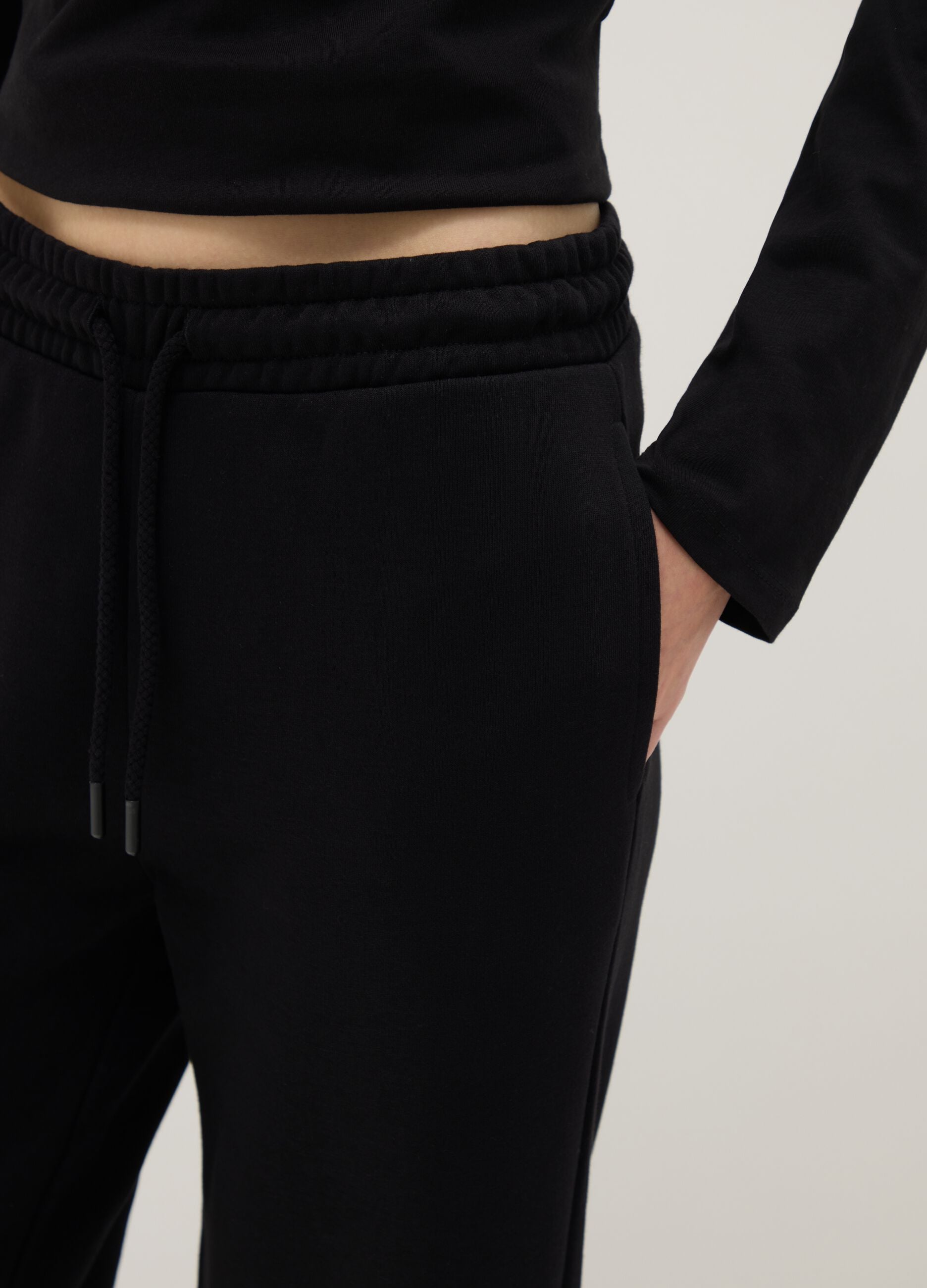 Black cotton blend regular fit trousers
