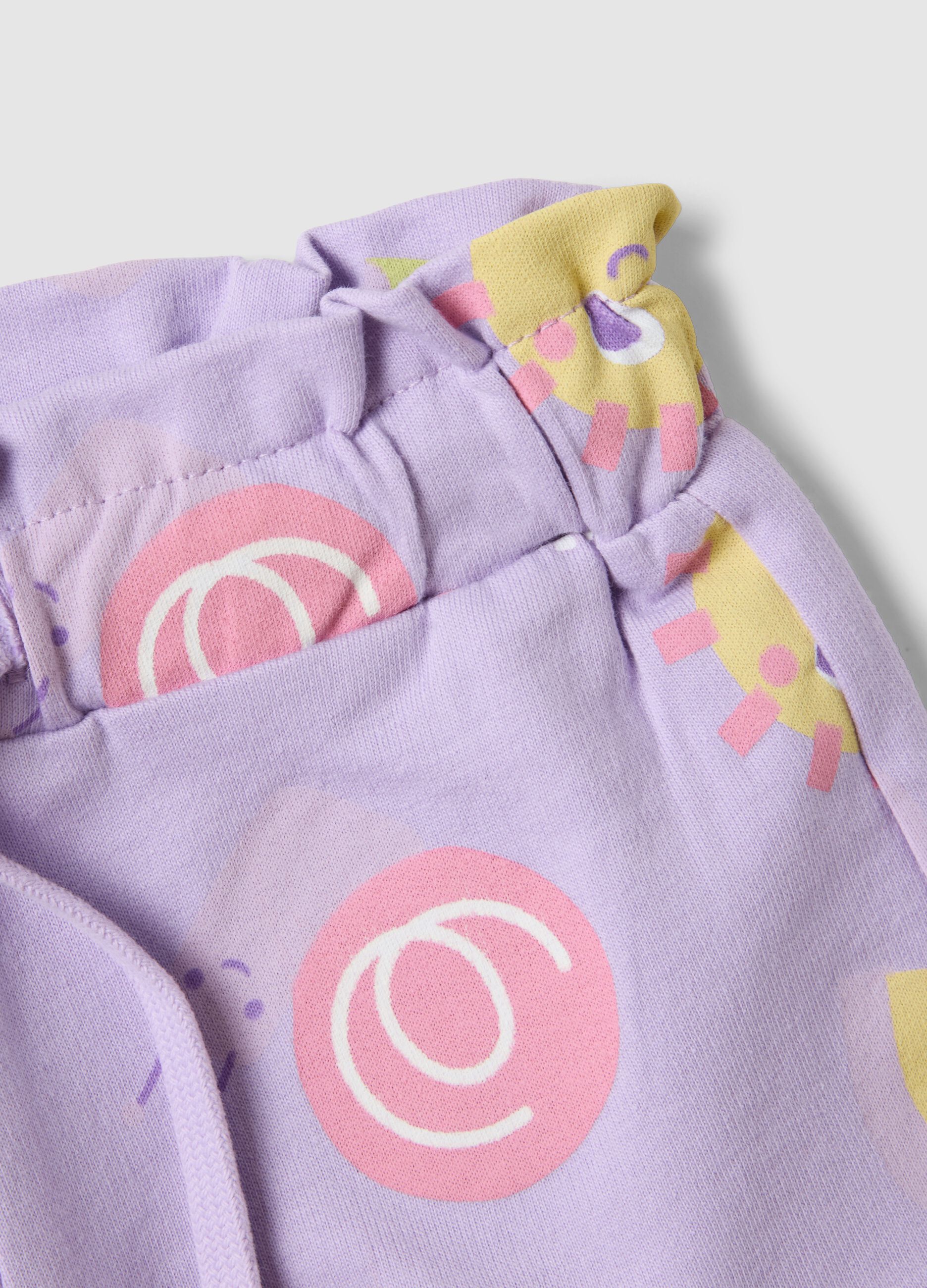 Girls' Regular Fit Purple Pure Cotton Shorts with Prints