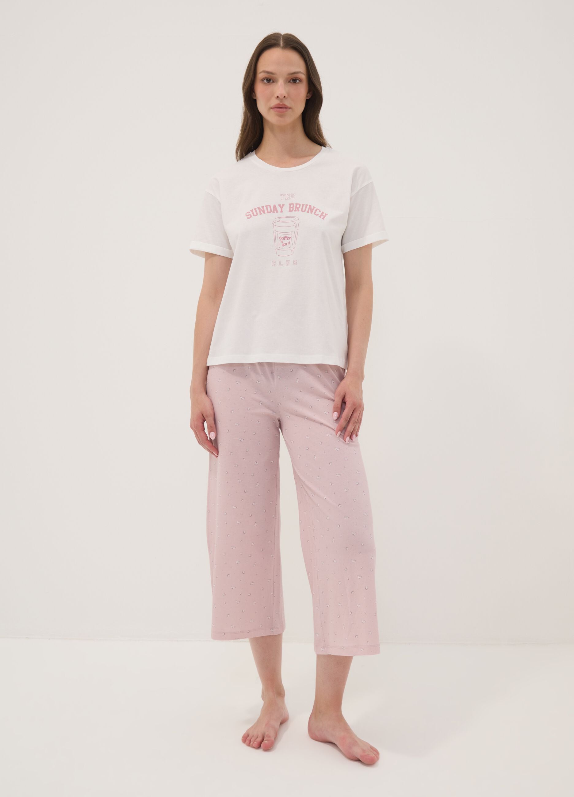 White organic cotton pyjama T-shirt with front slogan