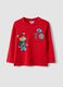 Red organic cotton T-shirt with puppy print for baby boy_0