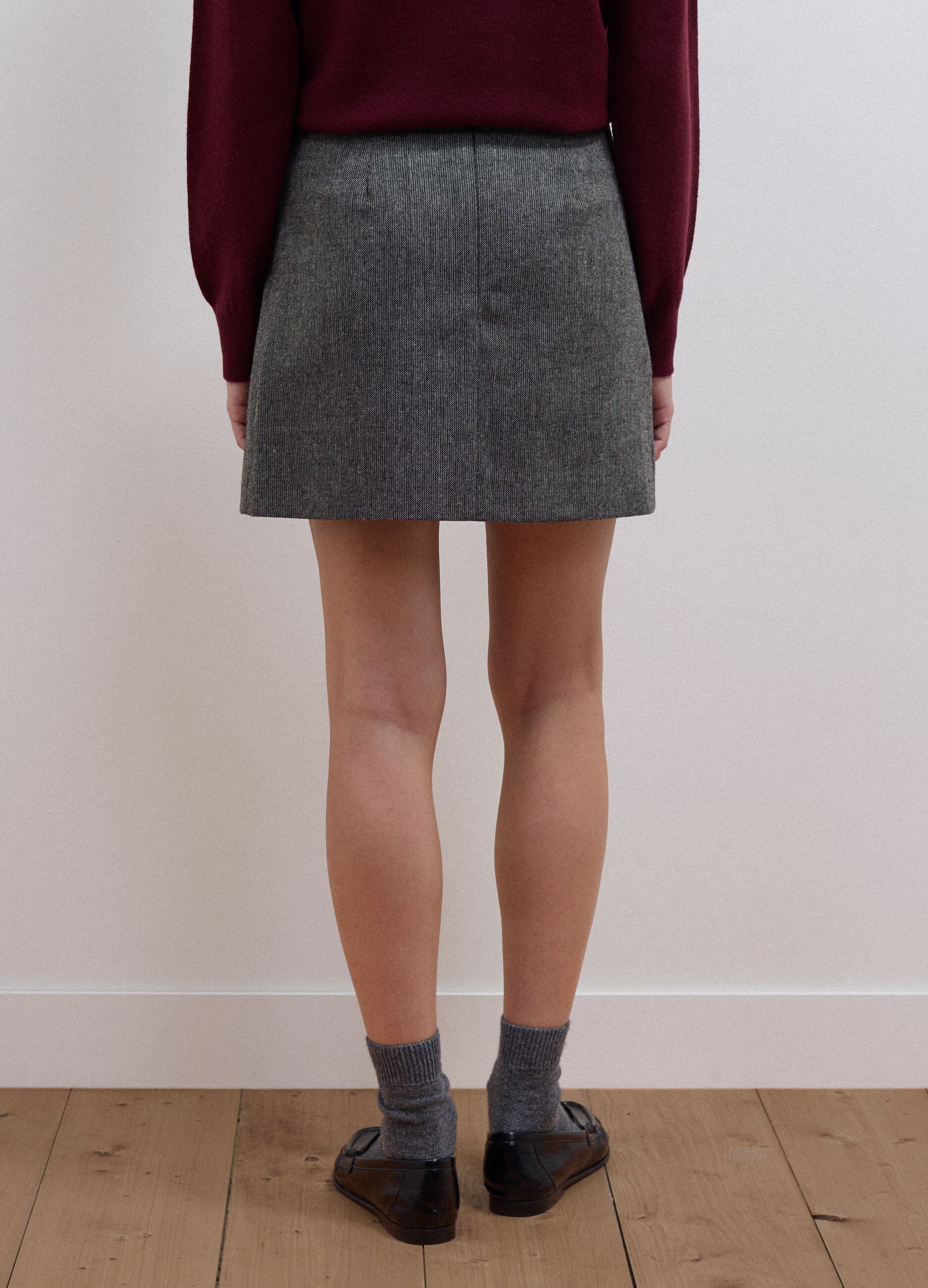 Grey wool-blend and viscose skirt with lining