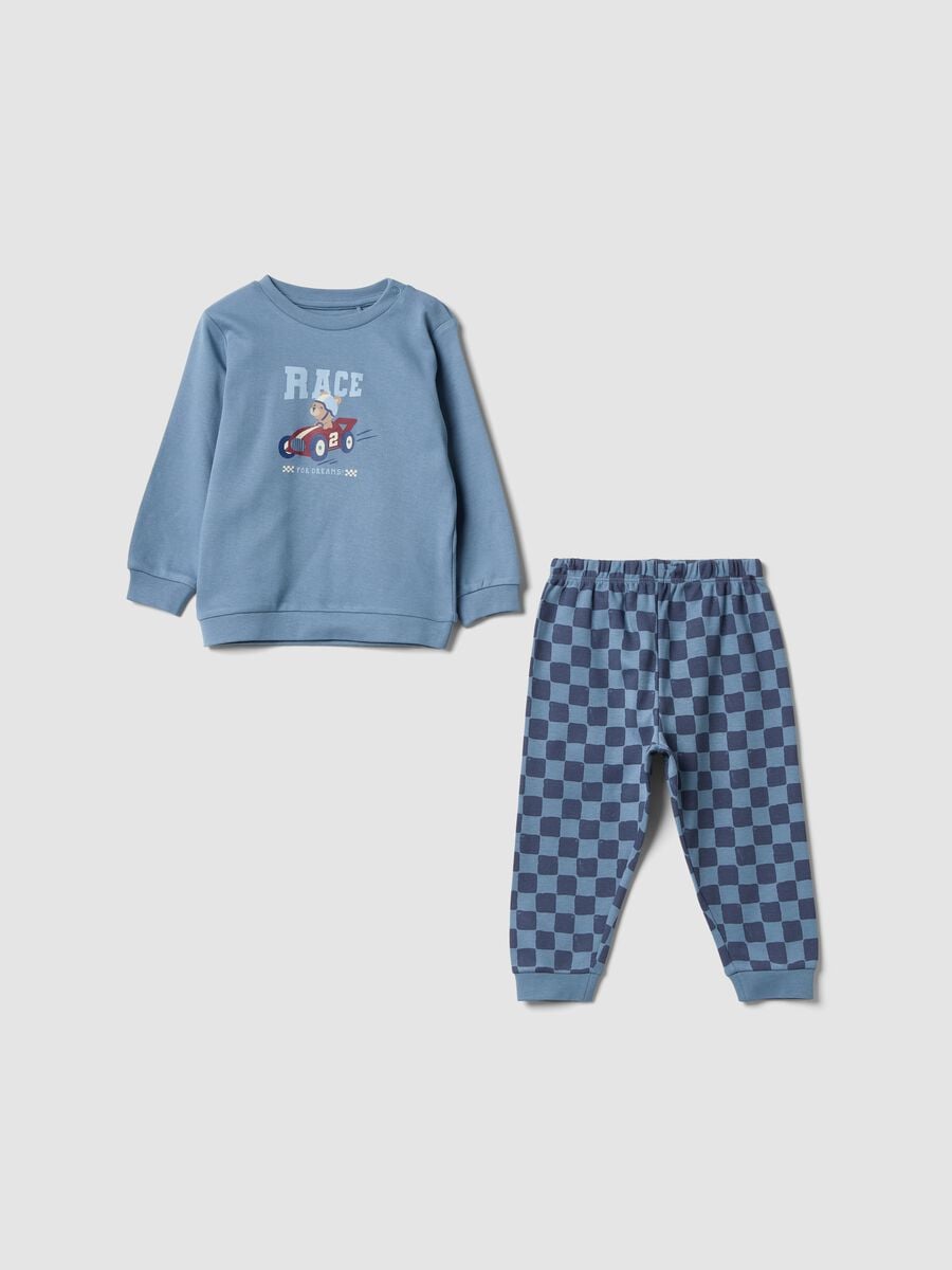 Blue organic cotton baby pyjamas with checked trousers_0