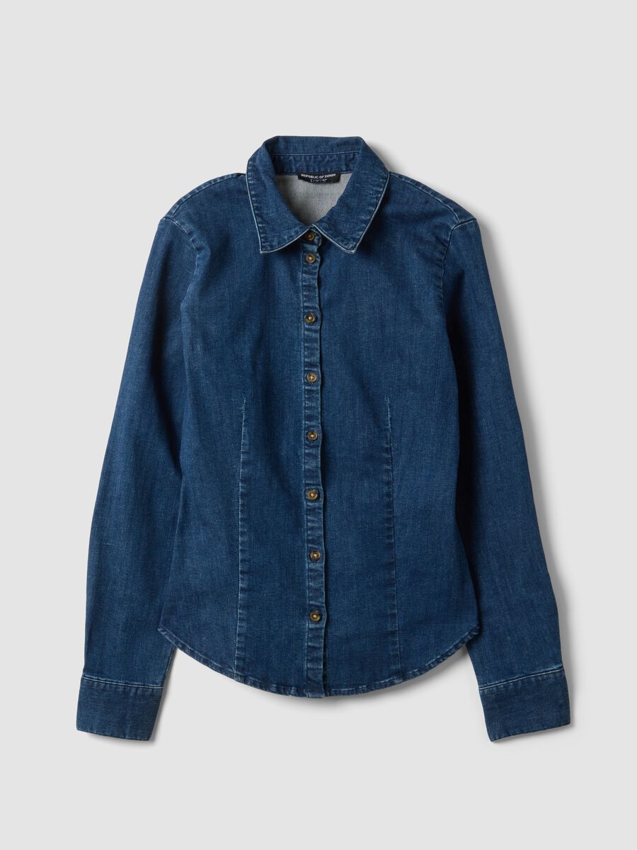 Blue slim-fit stretch cotton denim shirt_4