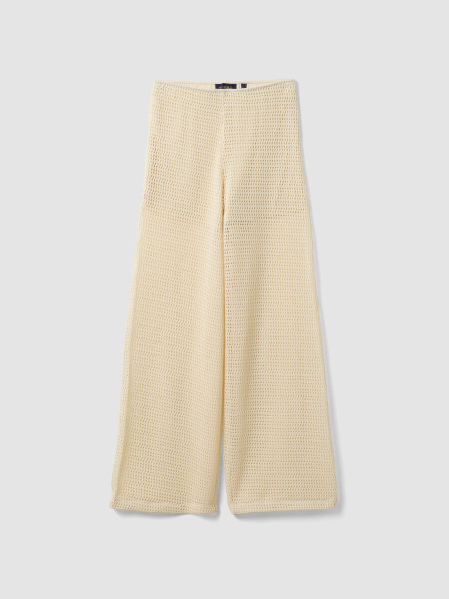 Beige viscose-blend crochet palazzo trousers, regular fit_4