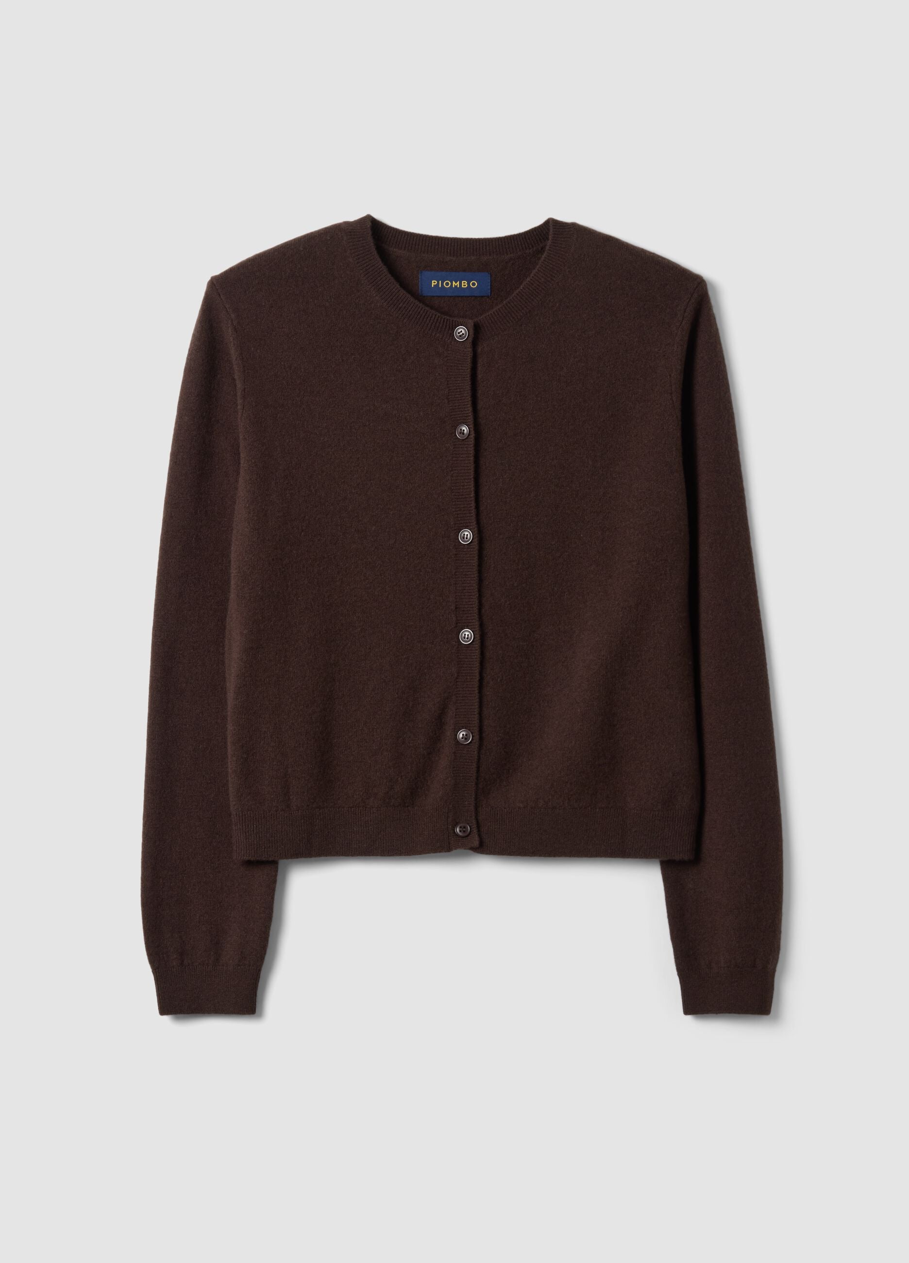Brown pure wool crew-neck cardigan