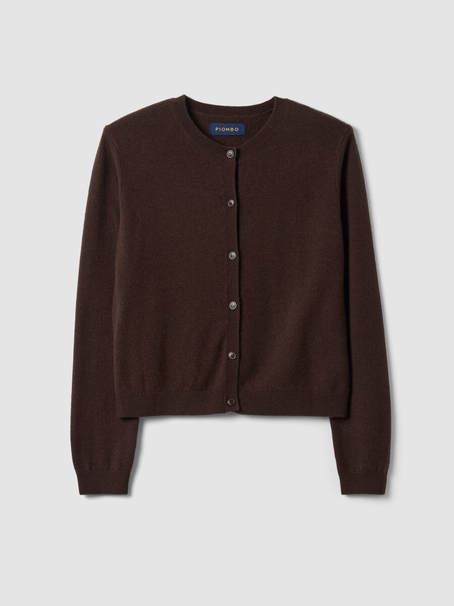 Brown pure wool crew-neck cardigan_0