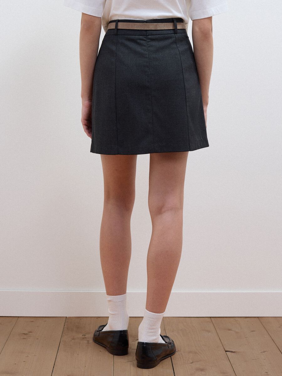 Grey stretch viscose mini skirt with belt_2