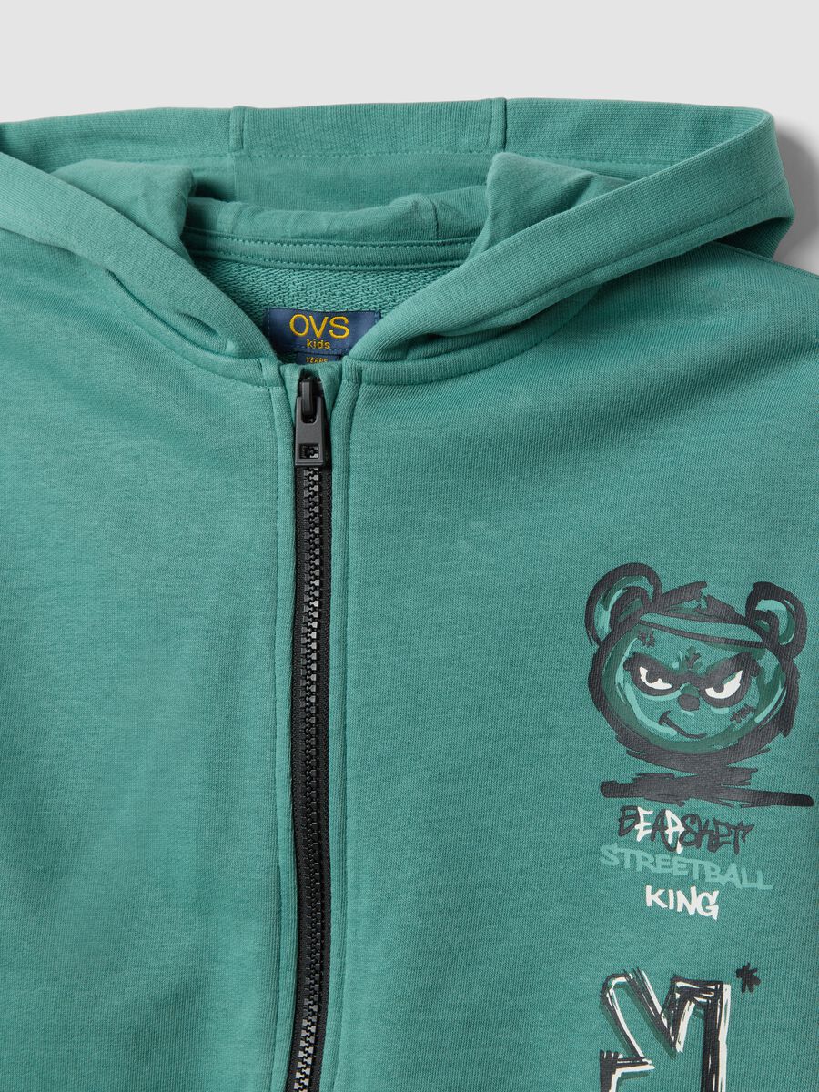 Green cotton-blend jogging set with hooded sweatshirt for boys_2