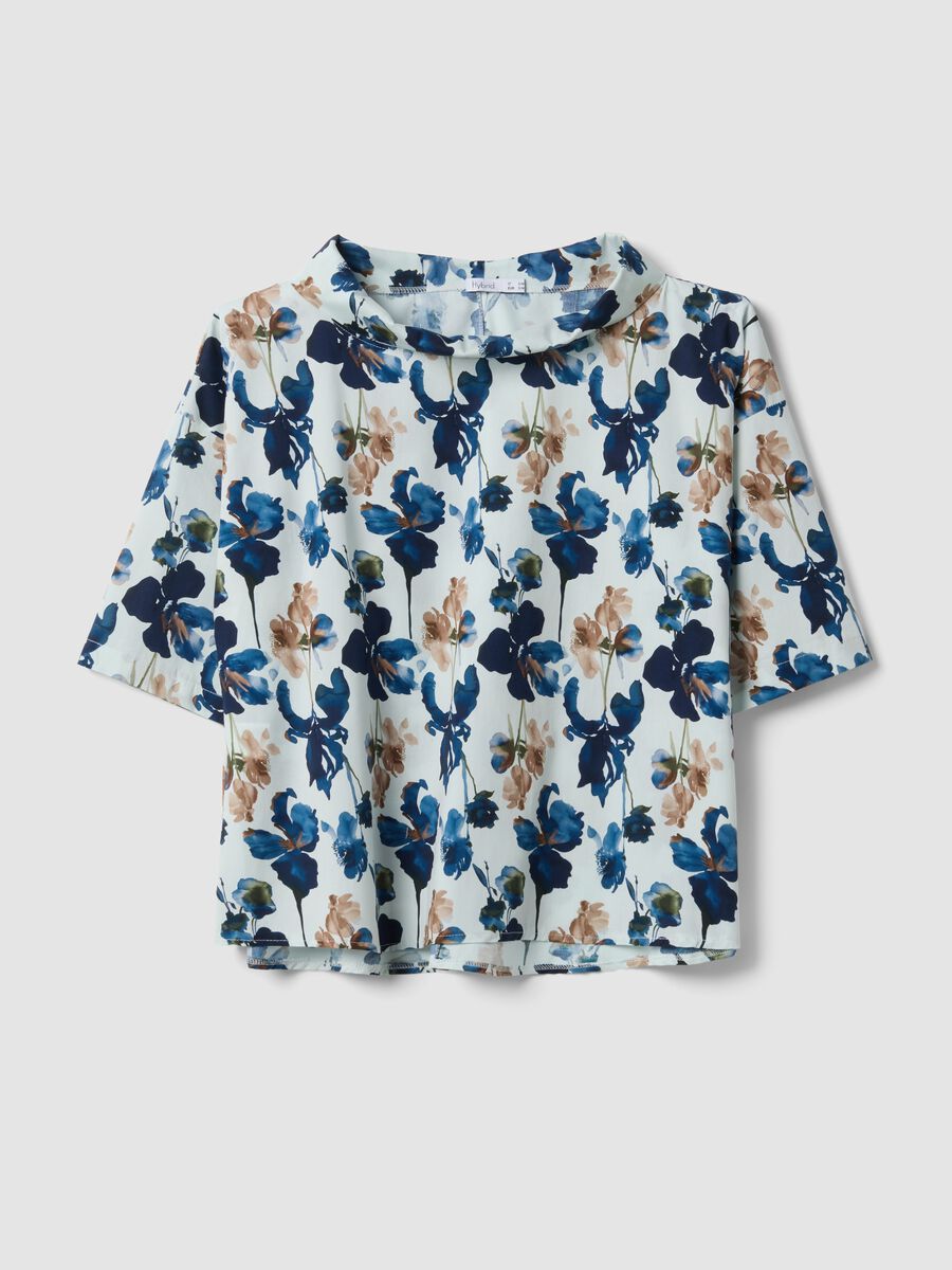 Blue stretch-cotton top with floral print_4