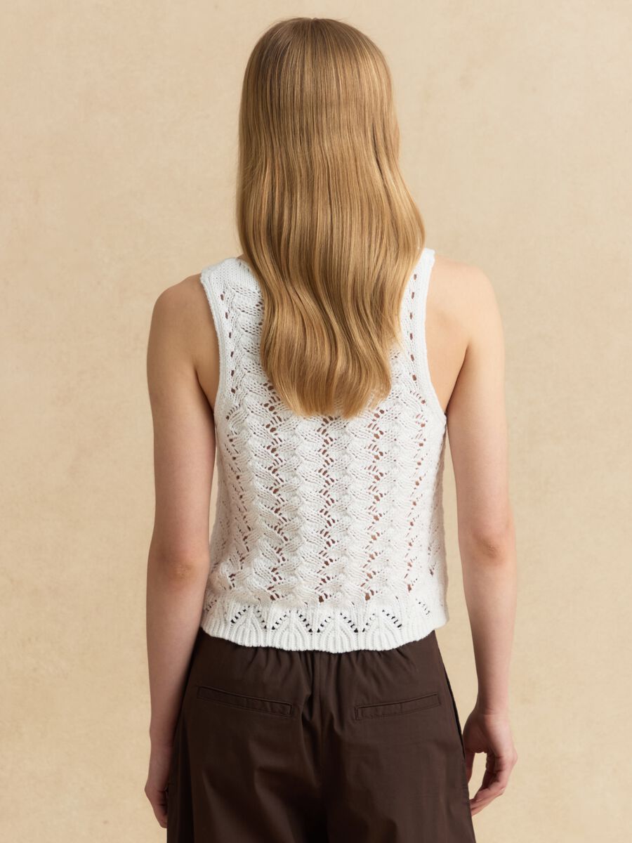 White pure cotton crochet tank top_3