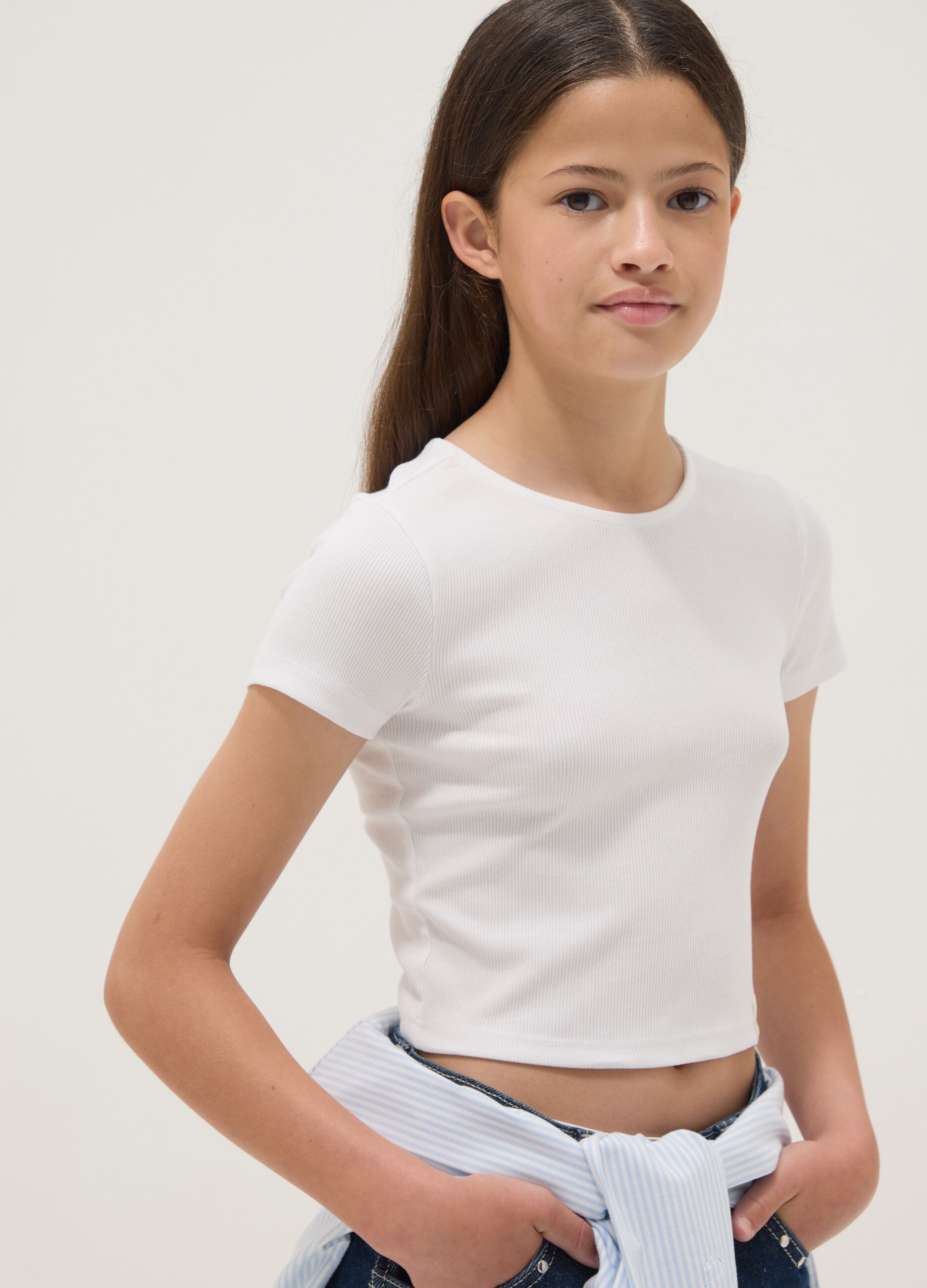 White short-sleeve stretch cotton T-shirt