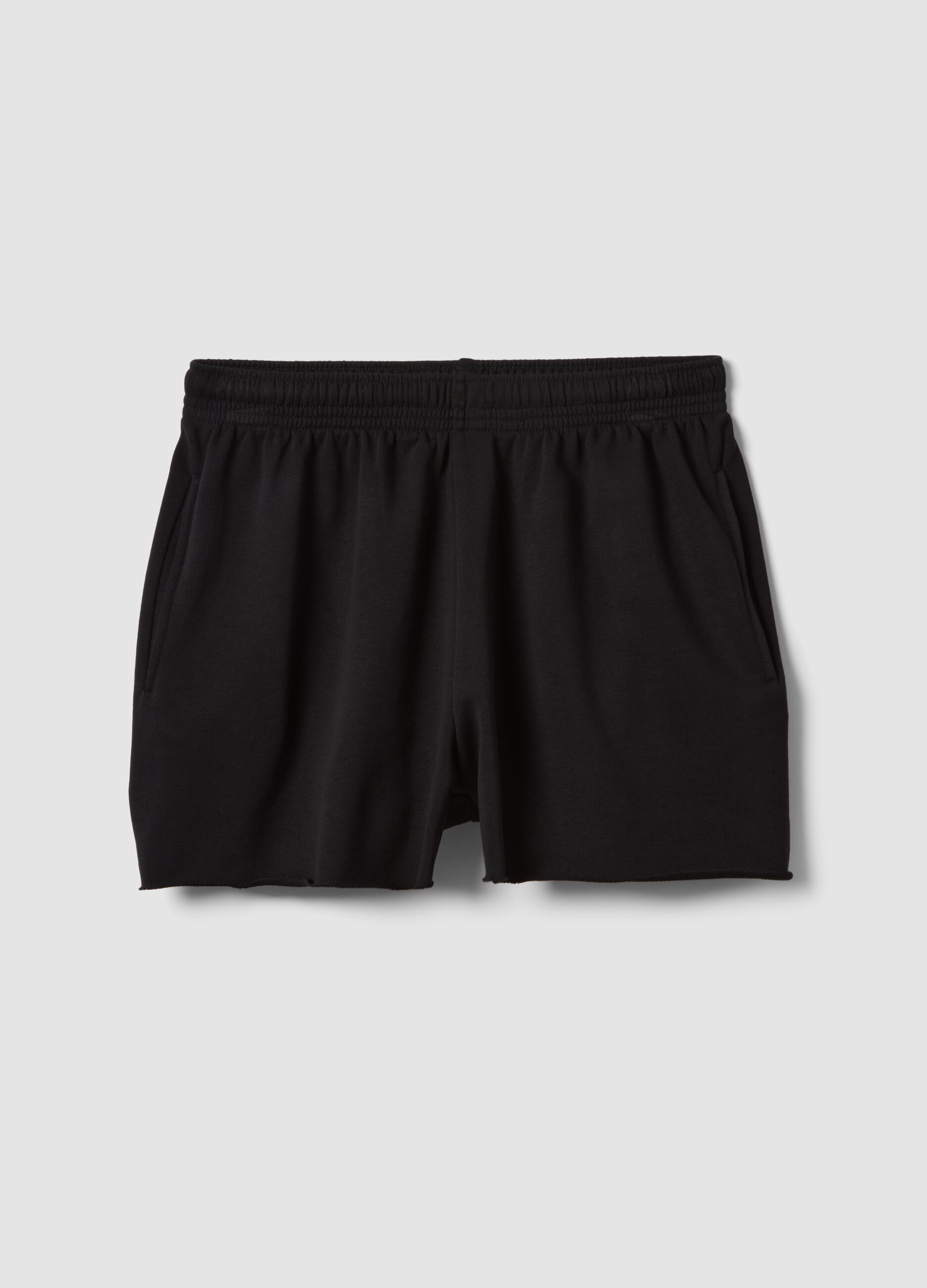 Black cotton-blend shorts with elasticated waistband, regular fit