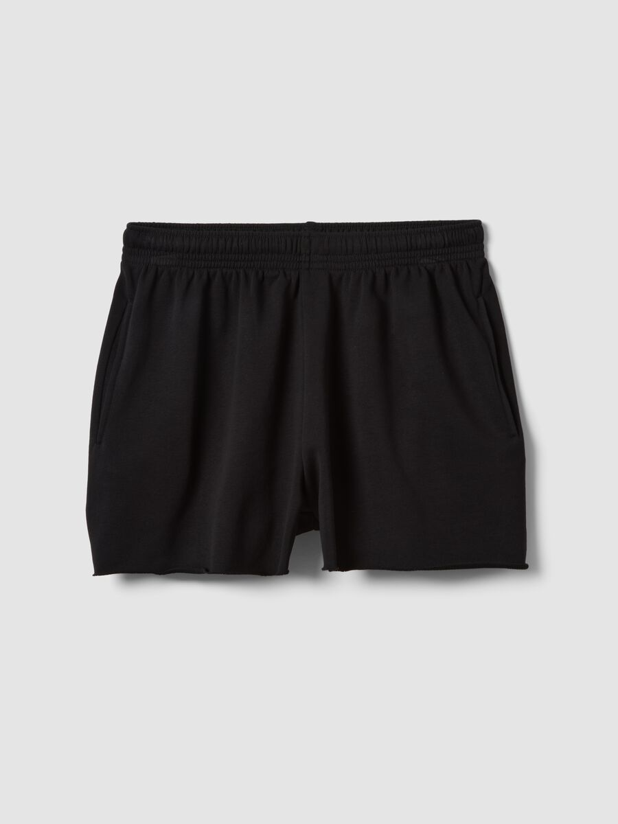 Black cotton-blend shorts with elasticated waistband, regular fit_0