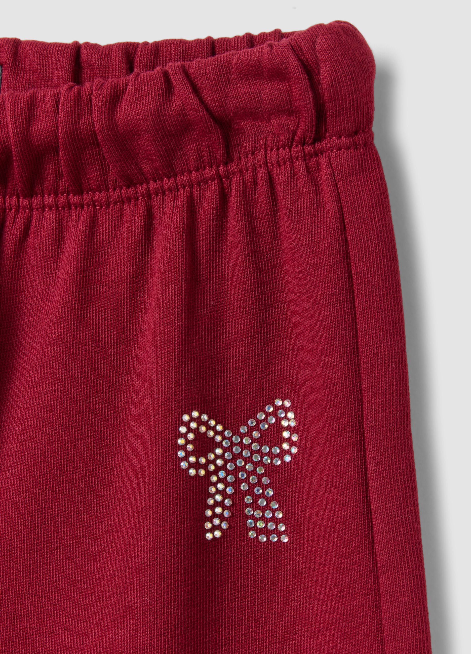 Red pure cotton trousers with elasticated waist and bow for girls