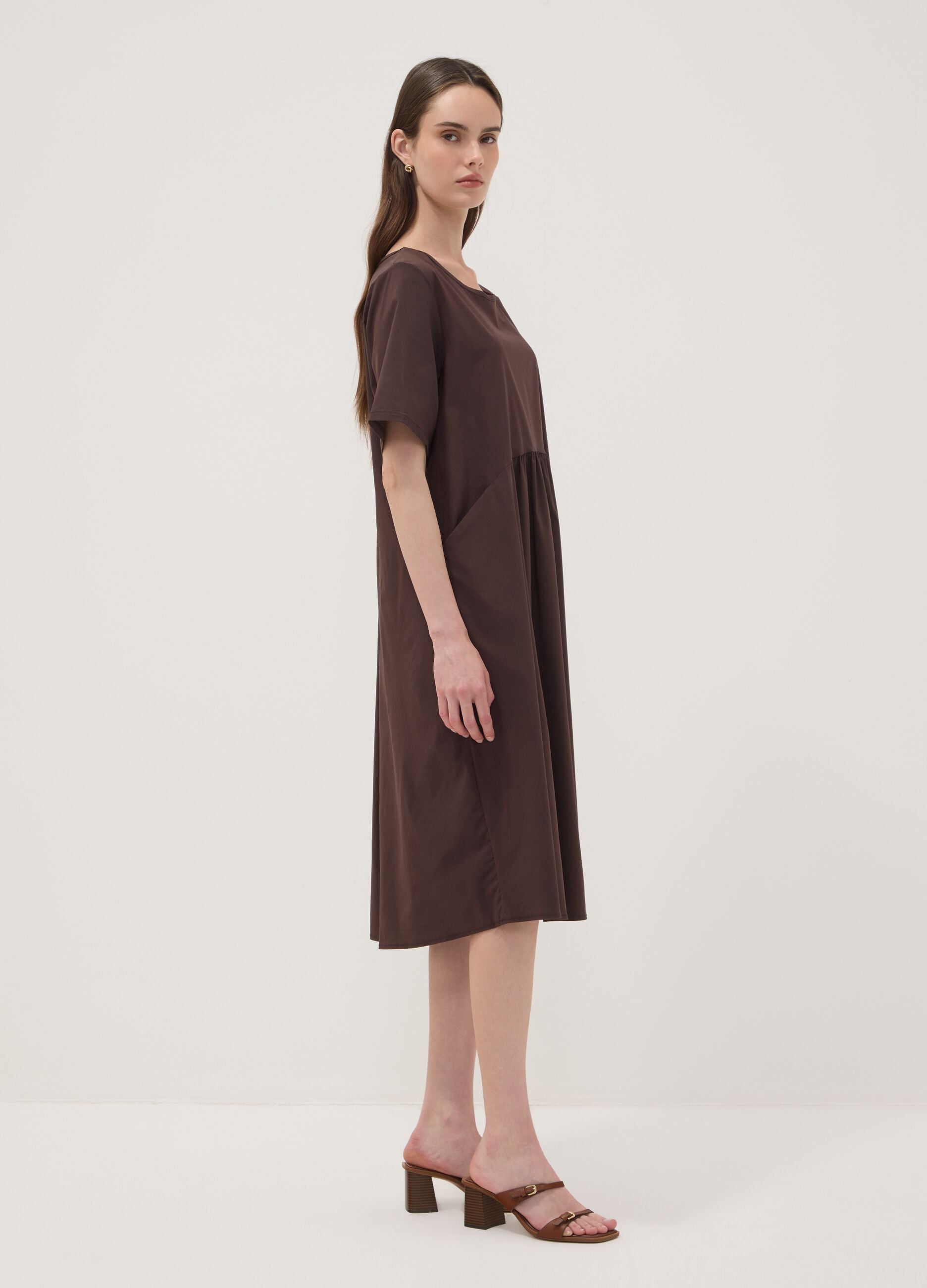 Brown midi stretch viscose dress, regular fit