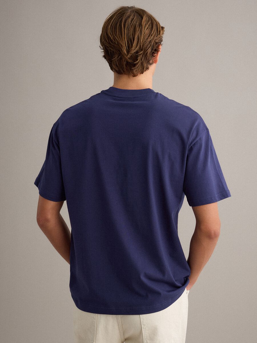 Blue pure cotton relaxed-fit T-shirt with embroidered detail_3