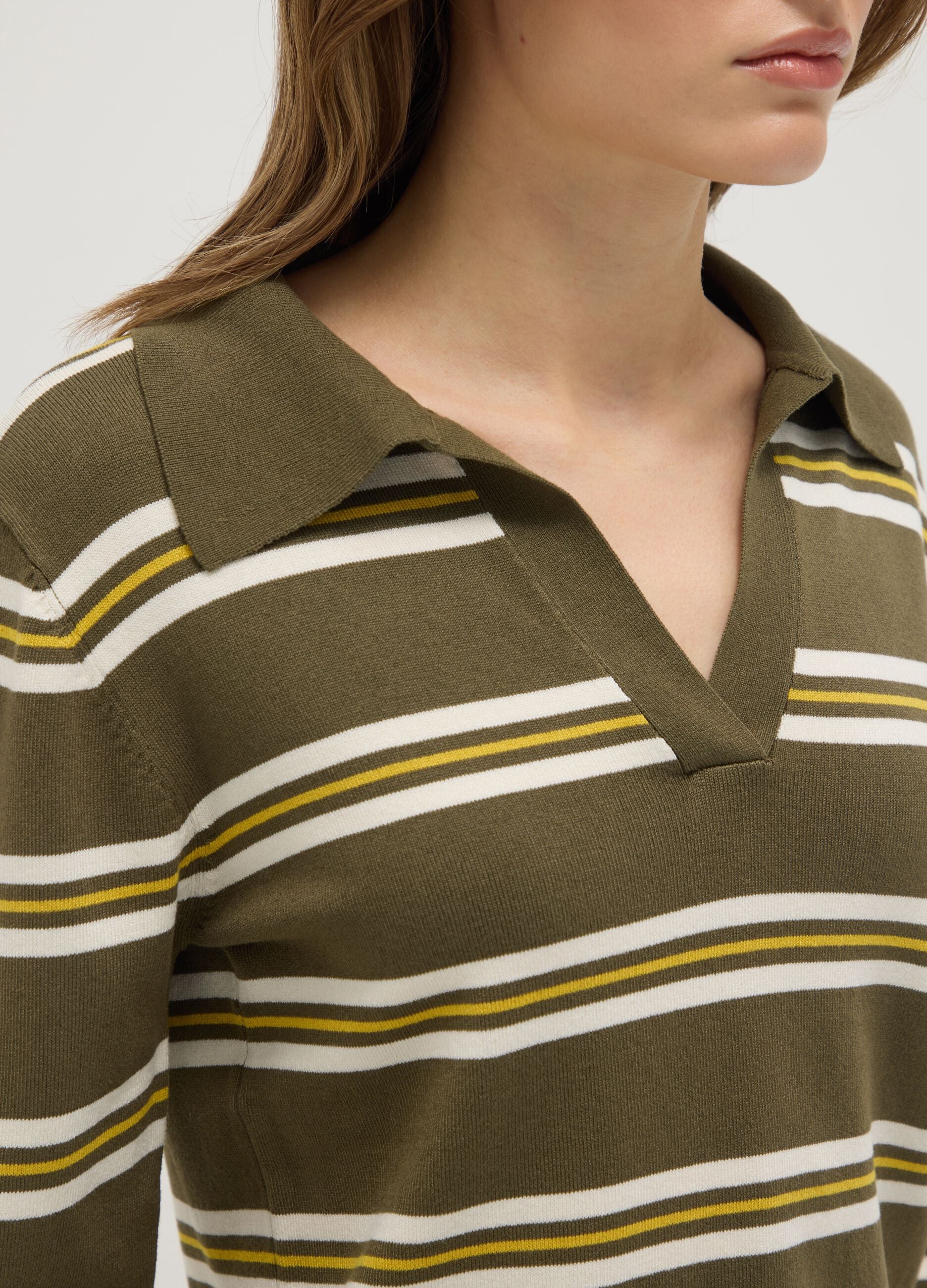 Multicolour striped regular fit jumper with polo collar