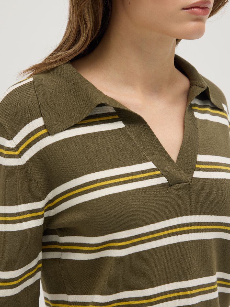 Multicolour striped regular fit jumper with polo collar_3