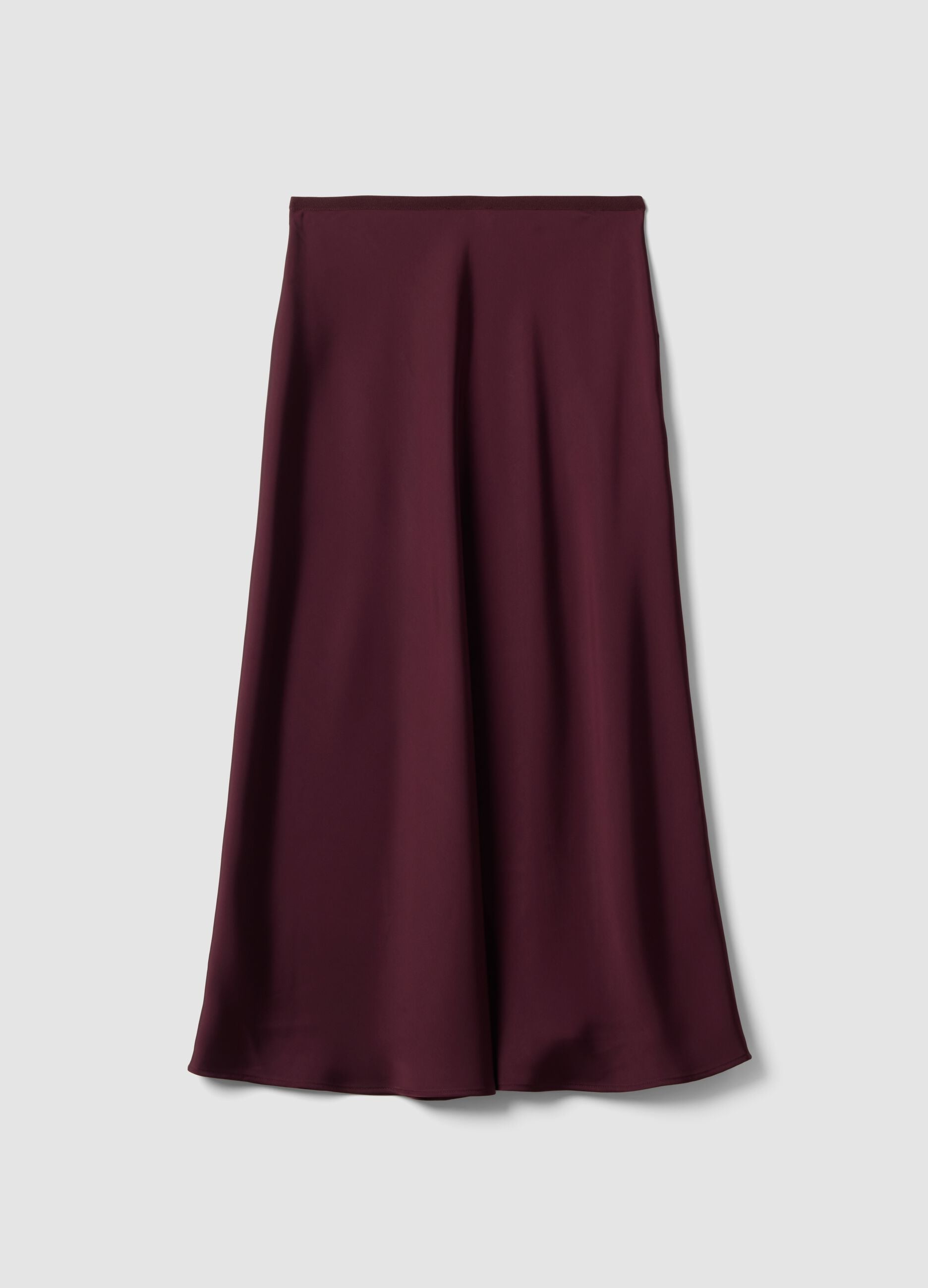 Red satin maxi skirt with elasticated waist