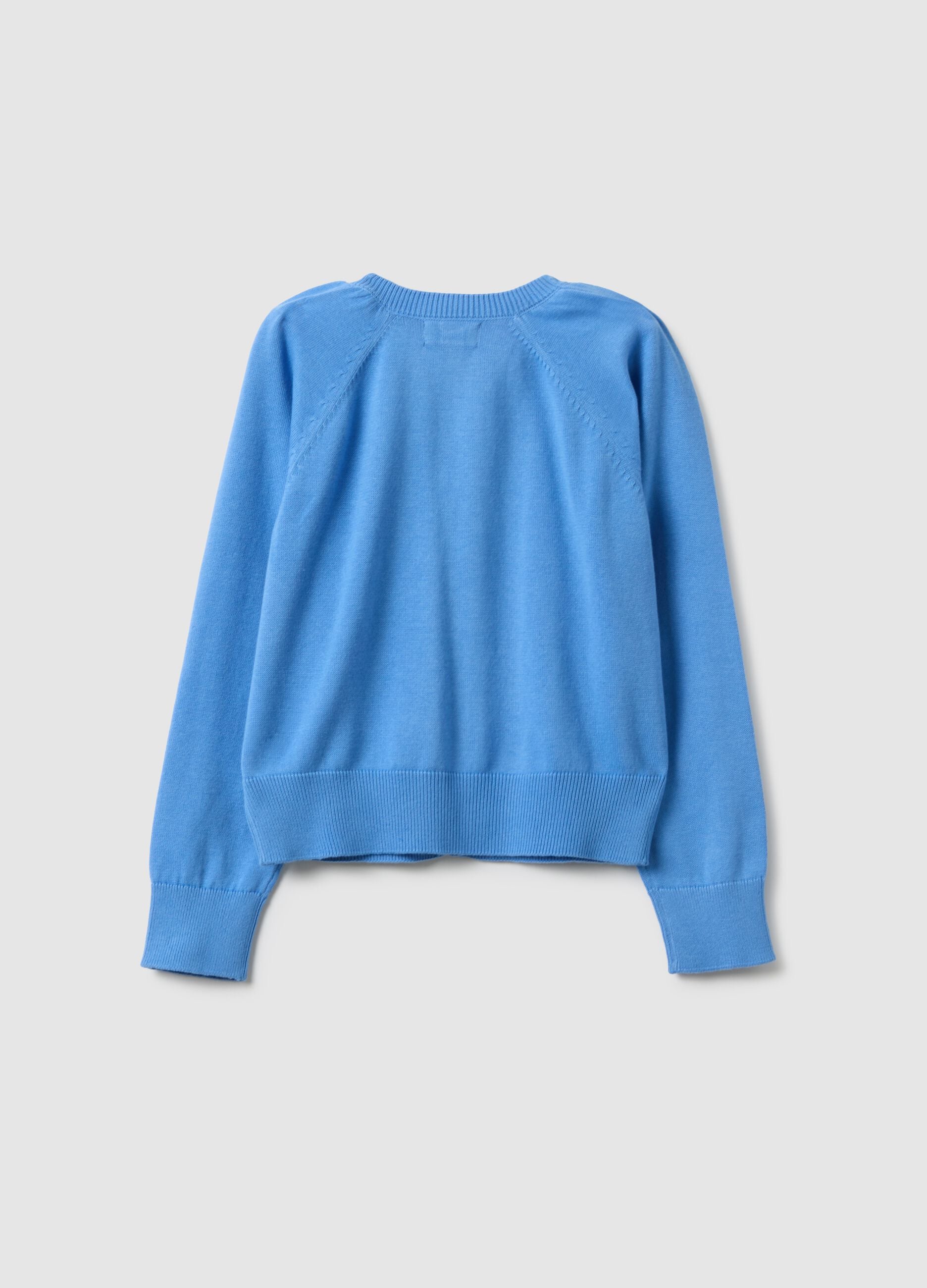 Girls' Regular Fit Blue Pure Cotton Cardigan with Cable Knit