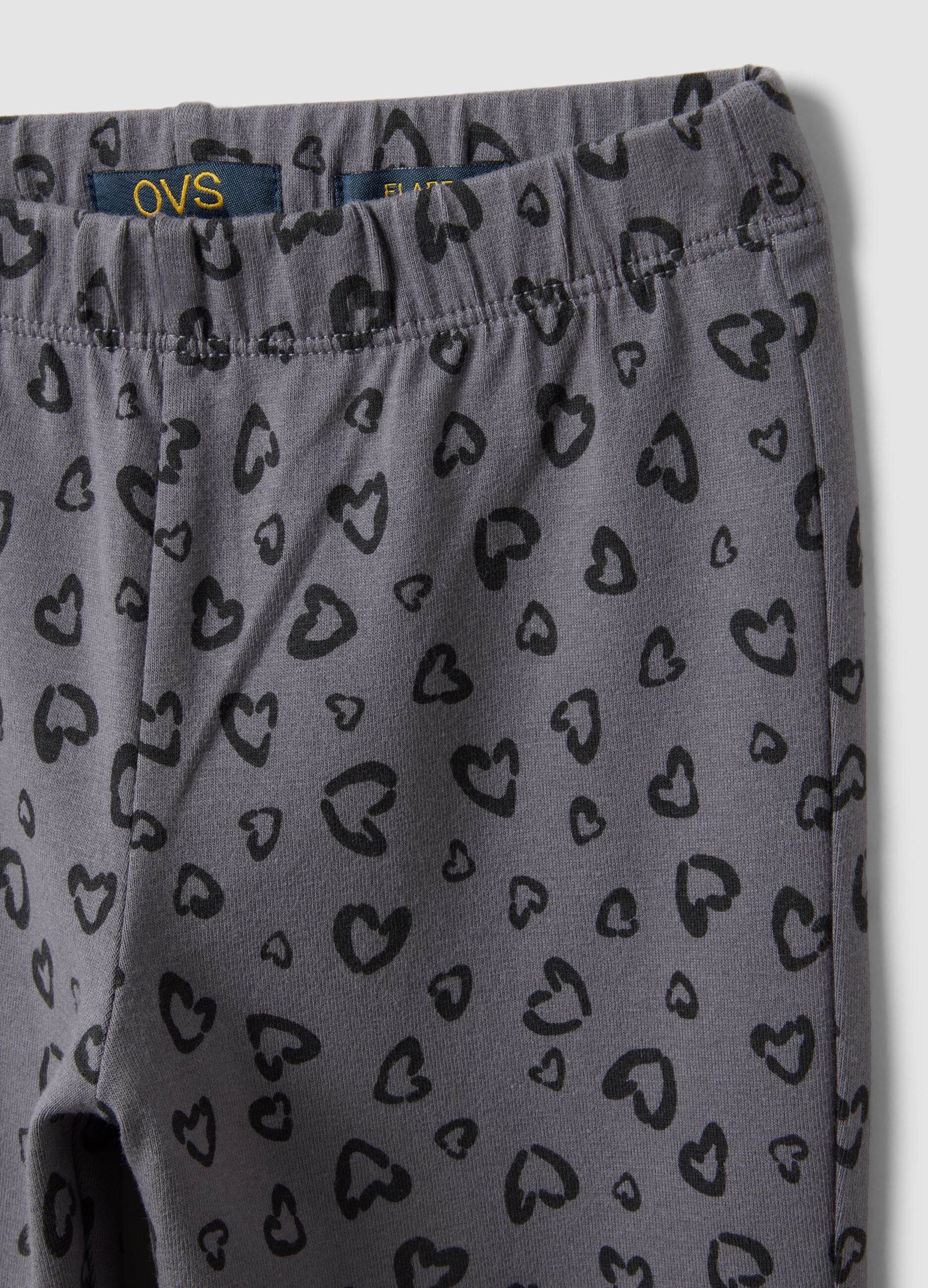 Girls&rsquo; grey skinny organic cotton leggings with heart print