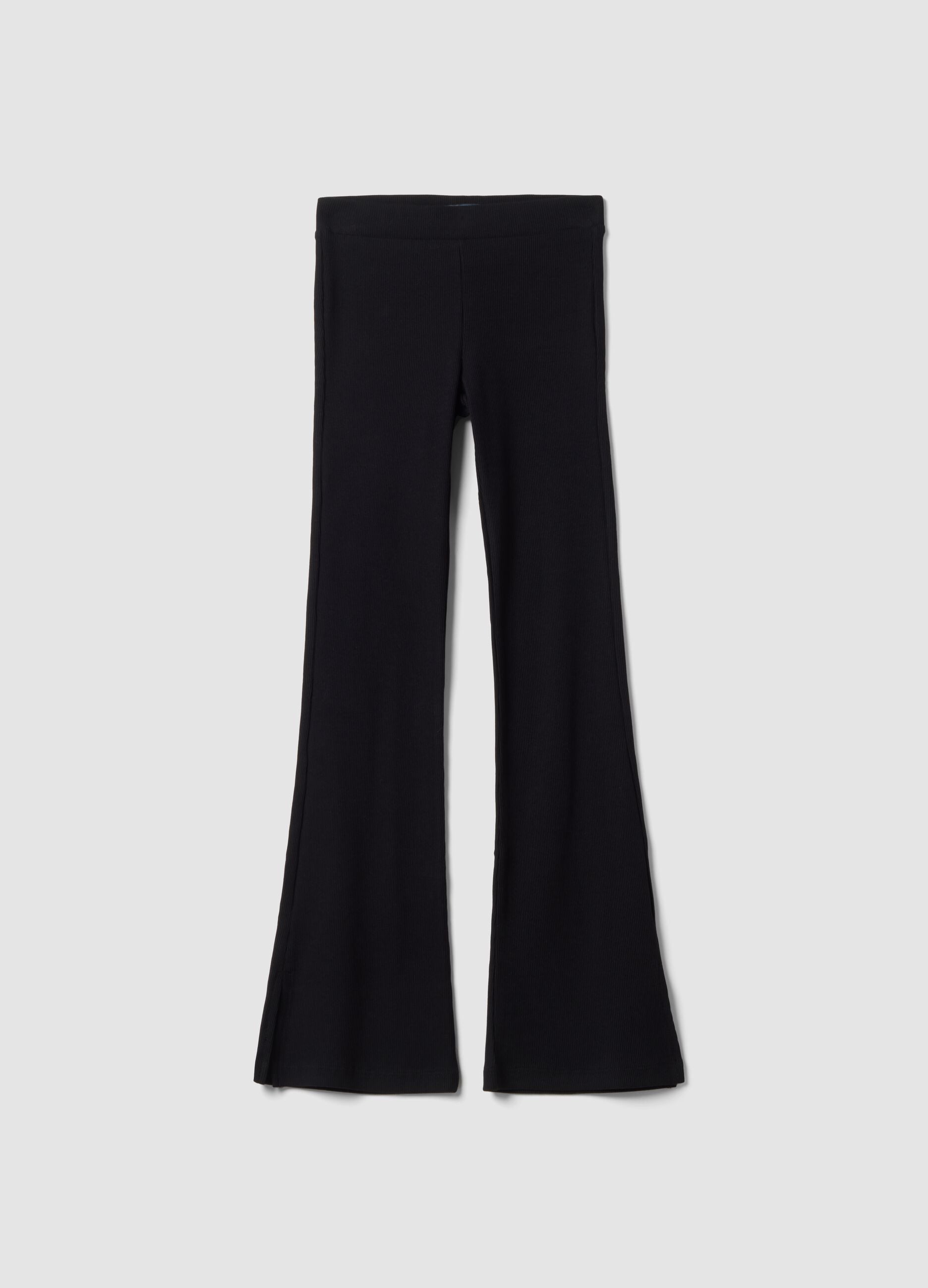 Black flared leggings in stretch cotton