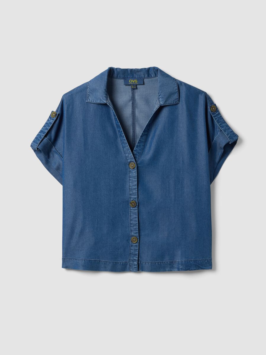 Blue pure lyocell short-sleeved shirt_4