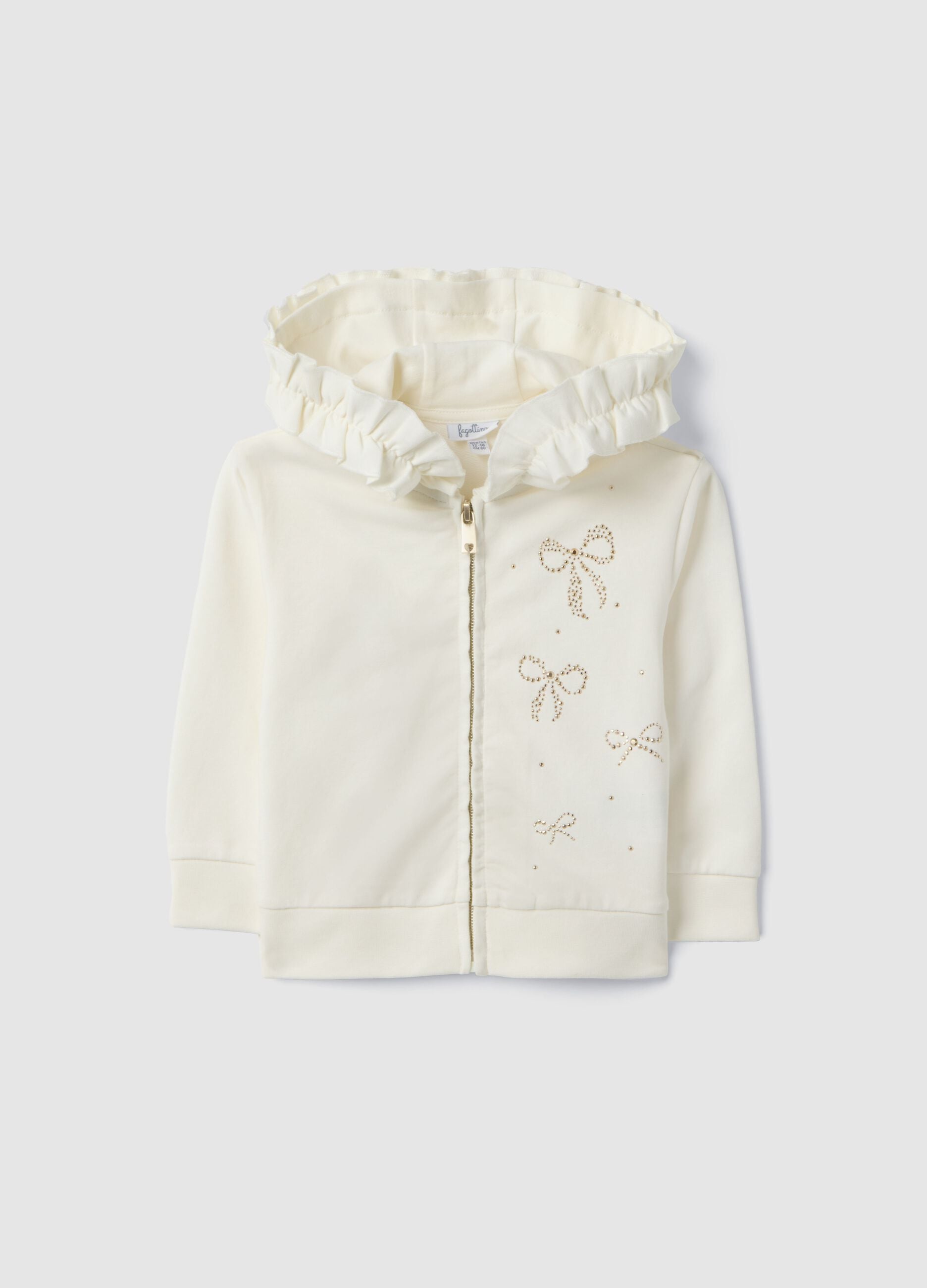 Beige stretch cotton hoodie and zip jacket for girls