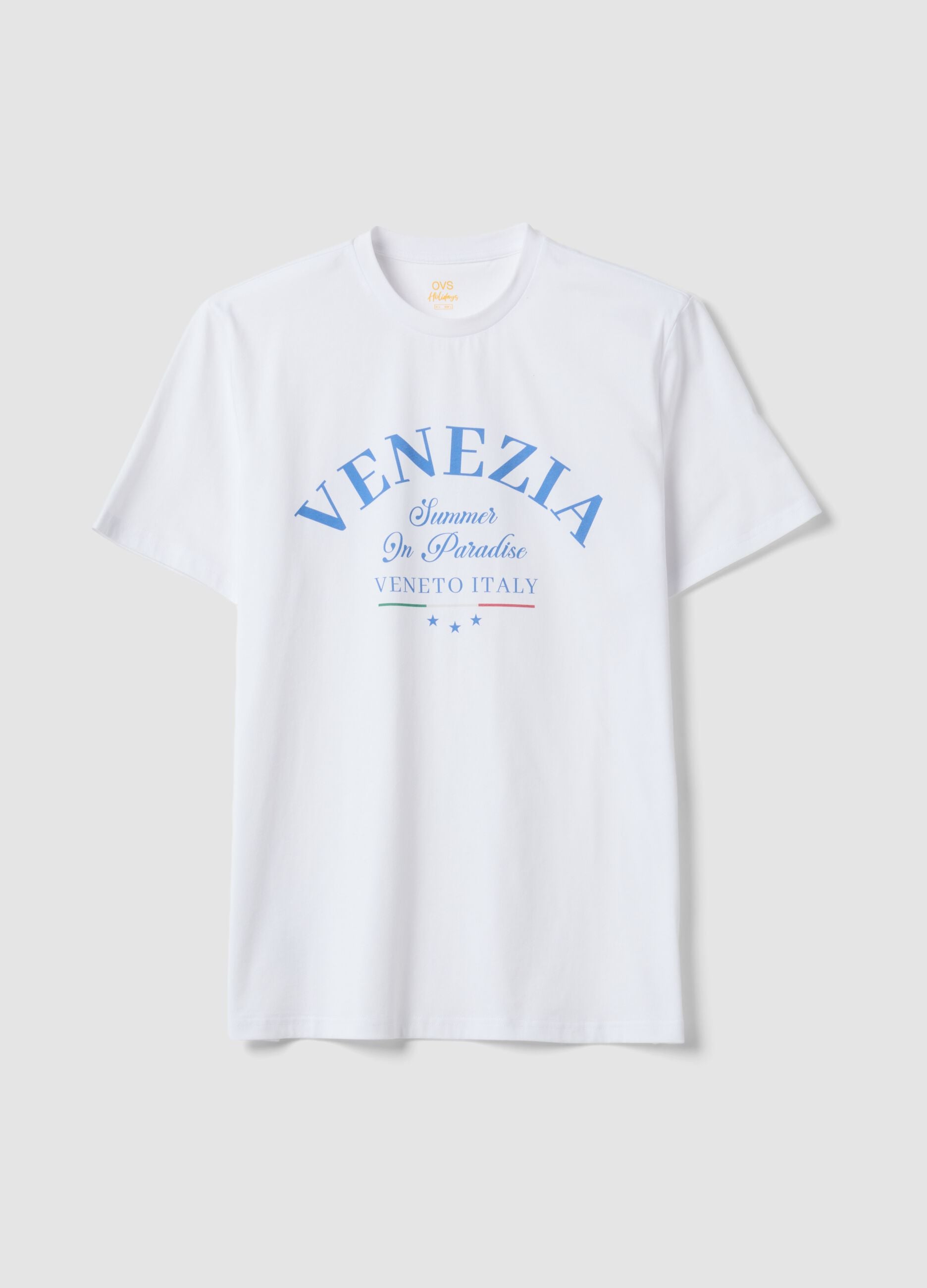White pure cotton T-shirt with front print, regular fit